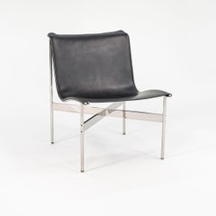 TG-12 Sling Lounge Chair in Black Leather with Polished Chrome Frame and T- Bar