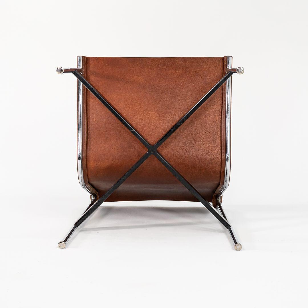 TG-12 Sling Lounge Chair in Tan Leather w/ Polished Chrome Frame & Black T-Bar For Sale 5