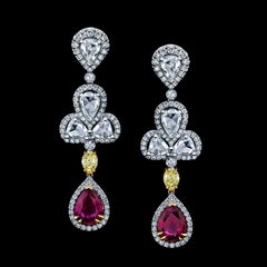 TGL Certified Extraordinary Ruby & Fancy Yellow Diamond Drop Earrings '6.89Cttw'