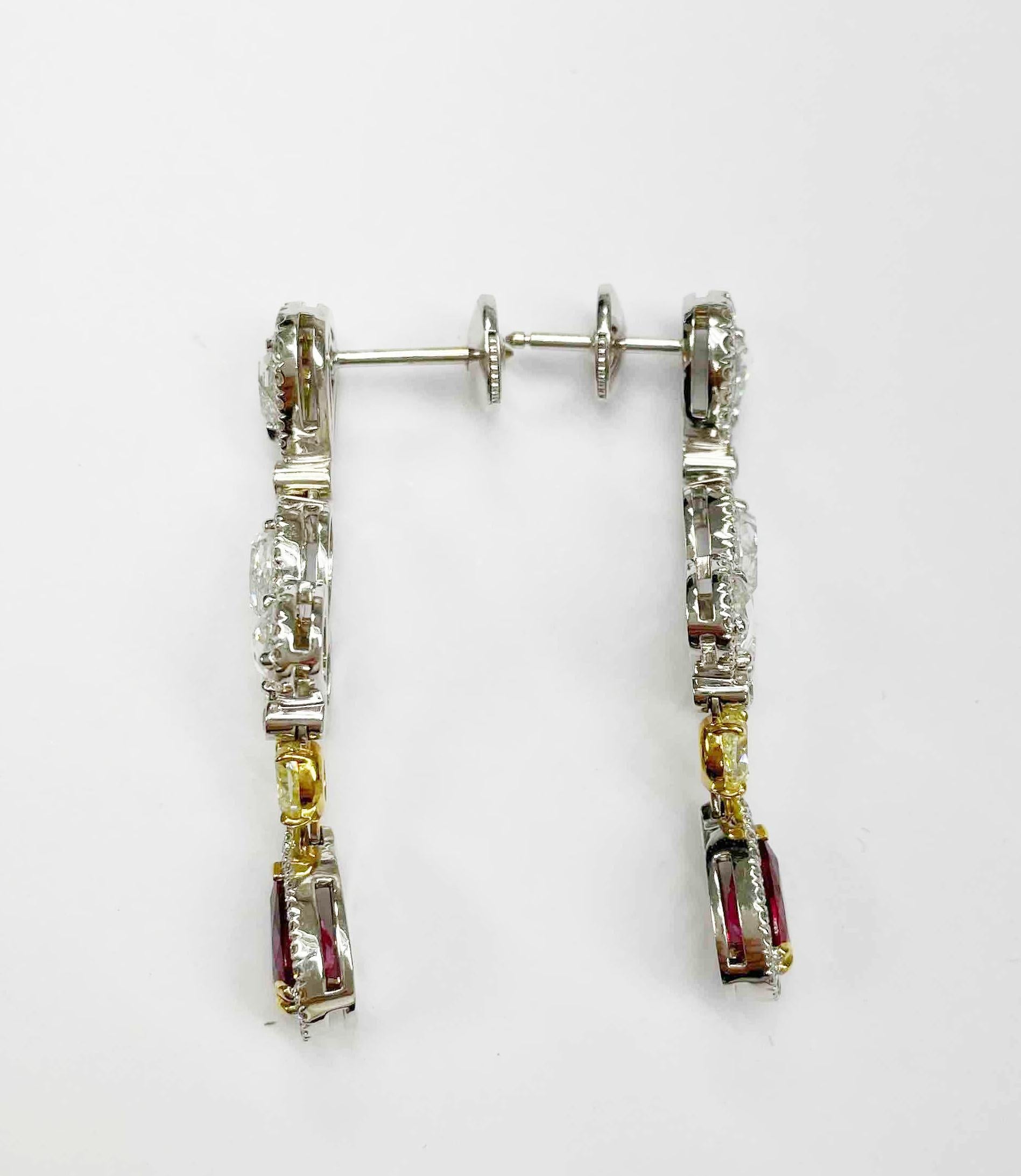 Pear Cut TGL Certified Extraordinary Ruby & Fancy Yellow Diamond Drop Earrings '6.89Cttw' For Sale