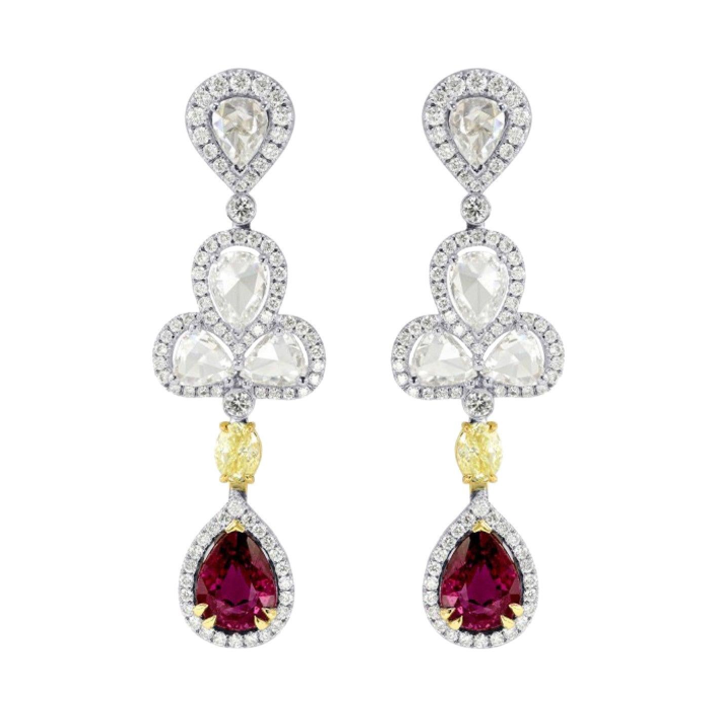 TGL Certified Extraordinary Ruby & Fancy Yellow Diamond Drop Earrings '6.89Cttw' For Sale