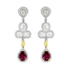 TGL Certified Extraordinary Ruby & Fancy Yellow Diamond Drop Earrings '6.89Cttw'