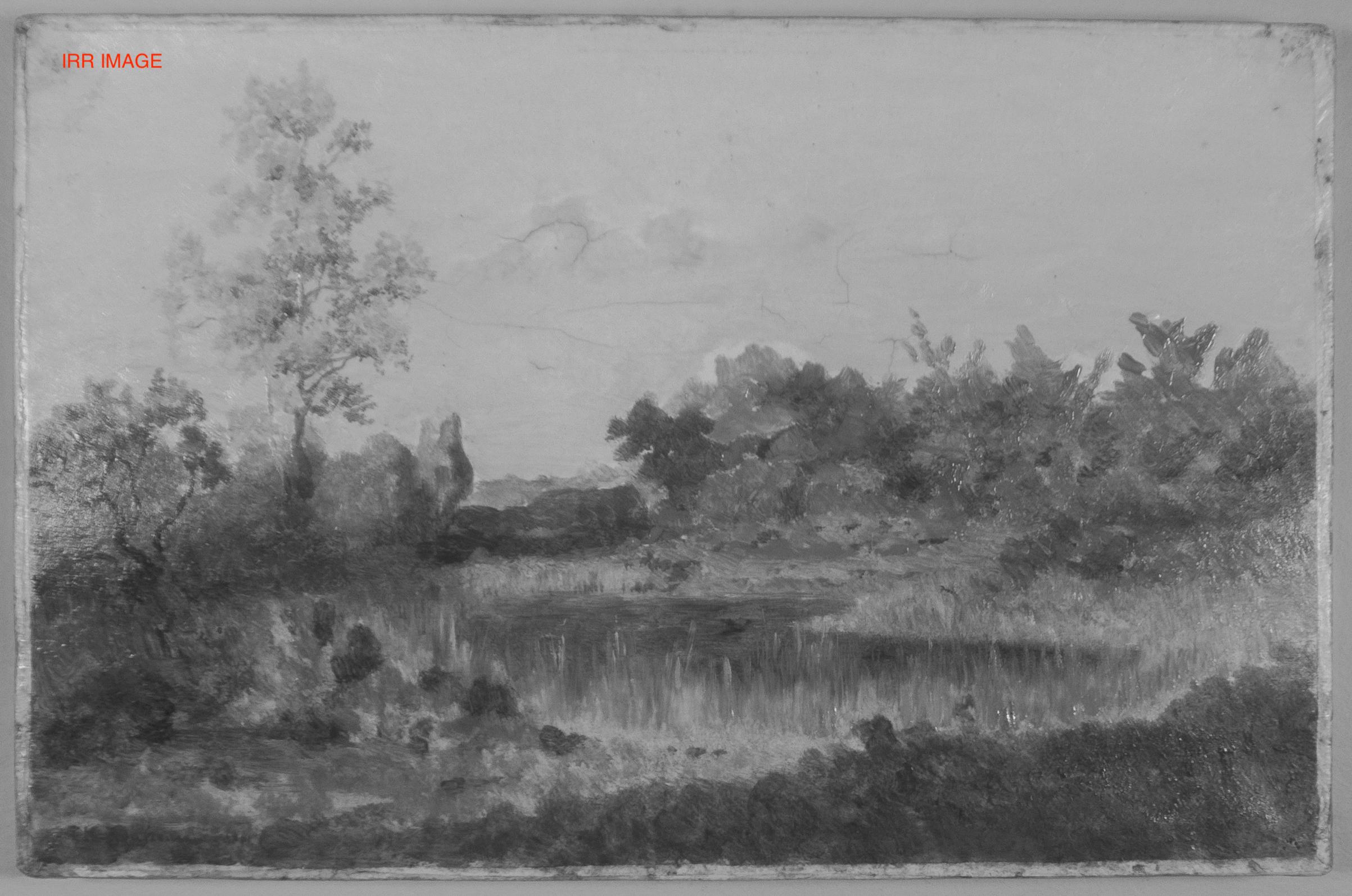 Esta encantadora pintura de paisaje, claramente influida por el estilo del artista francés Théodore Rousseau, capta la tranquila belleza de la naturaleza haciendo hincapié en los detalles y la atmósfera. Rousseau, figura fundamental de la Escuela de