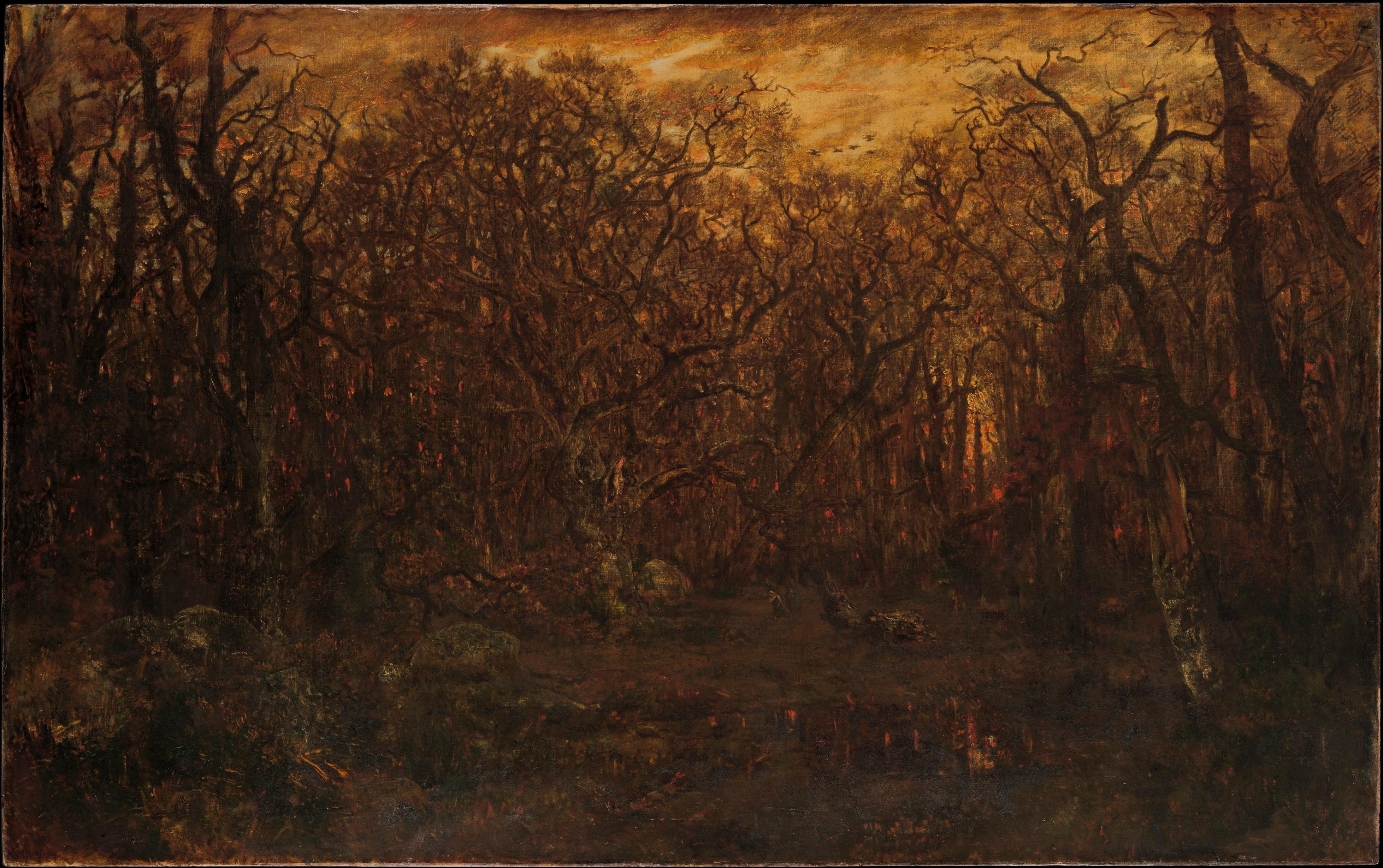 Sunset, an emblematic painting by Théodore Rousseau inspired by Barbizon  For Sale 6