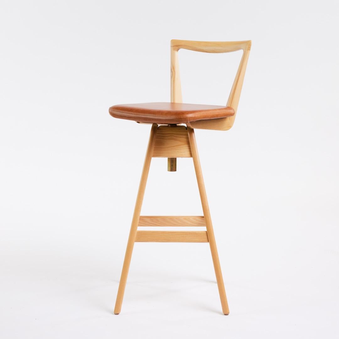 Leather TH Brown Danish Bar Stool in Clear Ash, Australian Iconic Designer Piece For Sale