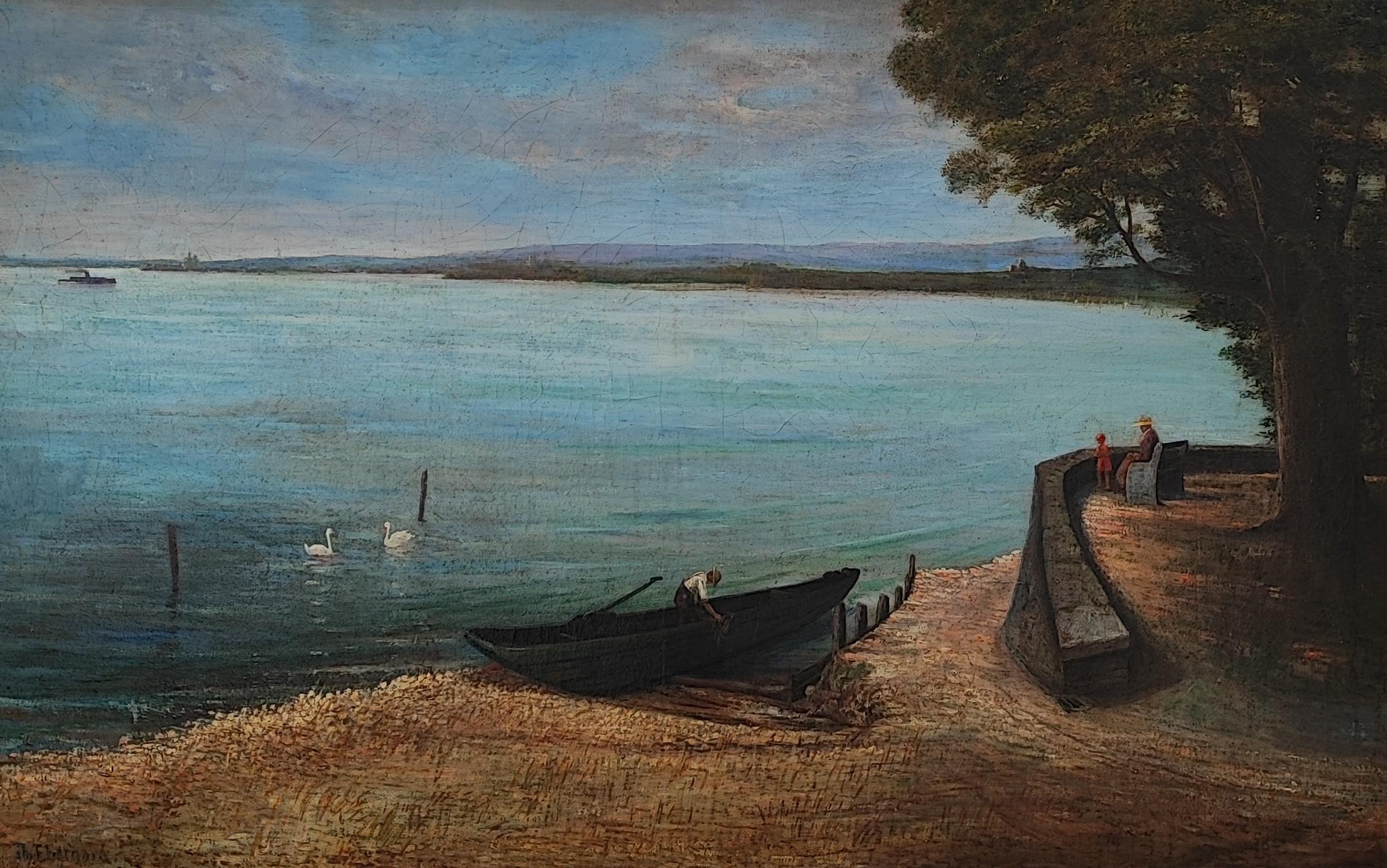 Th. Eberhard Landscape Painting - Lively lake landscape, Geneva