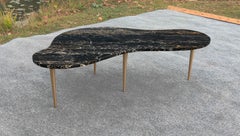 T.H. Gibbings Style Italian Kidney Form Nero Portoro Marble Coffee Table & Gold