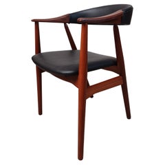 Th. Harlev Teak Armchair Reupholstered in Black Leather. Excellent Condition