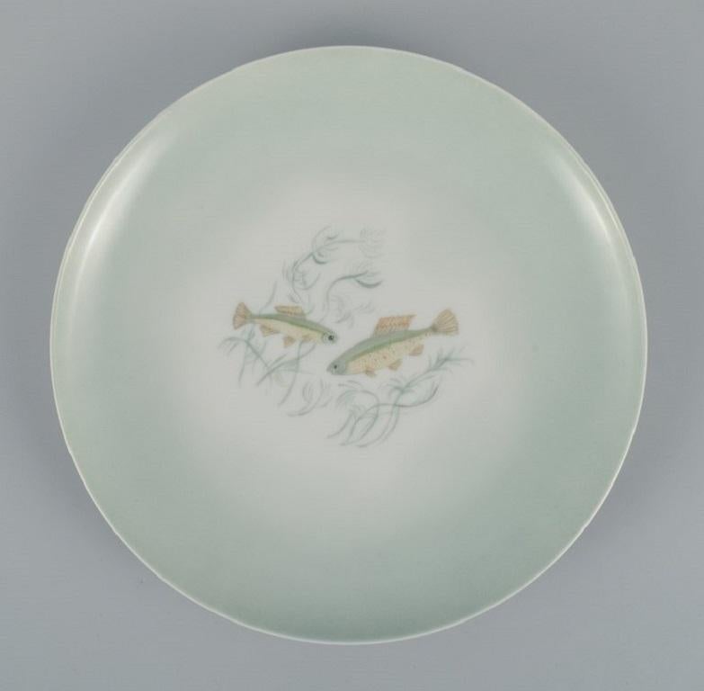 Danish Th. Karlinder for Bing & Grondahl. Six Dinner Plates with Fish Motifs For Sale