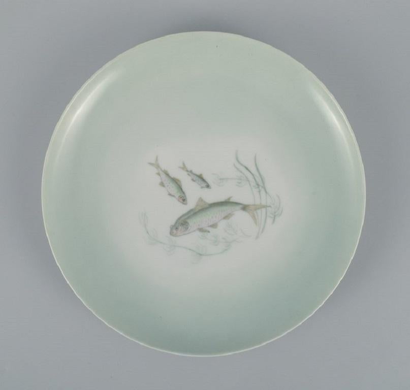 Porcelain Th. Karlinder for Bing & Grondahl. Six Dinner Plates with Fish Motifs For Sale