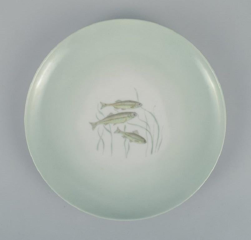 Porcelain Th. Karlinder for Bing & Grondahl, Six Dinner Plates with Fish Motifs For Sale