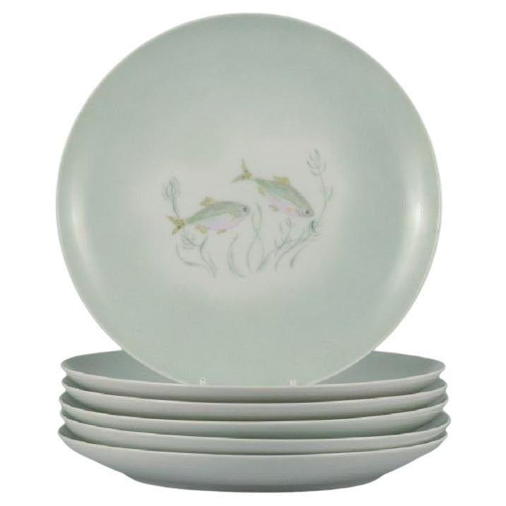 Th. Karlinder for Bing & Grondahl, Six Dinner Plates with Fish Motifs For Sale