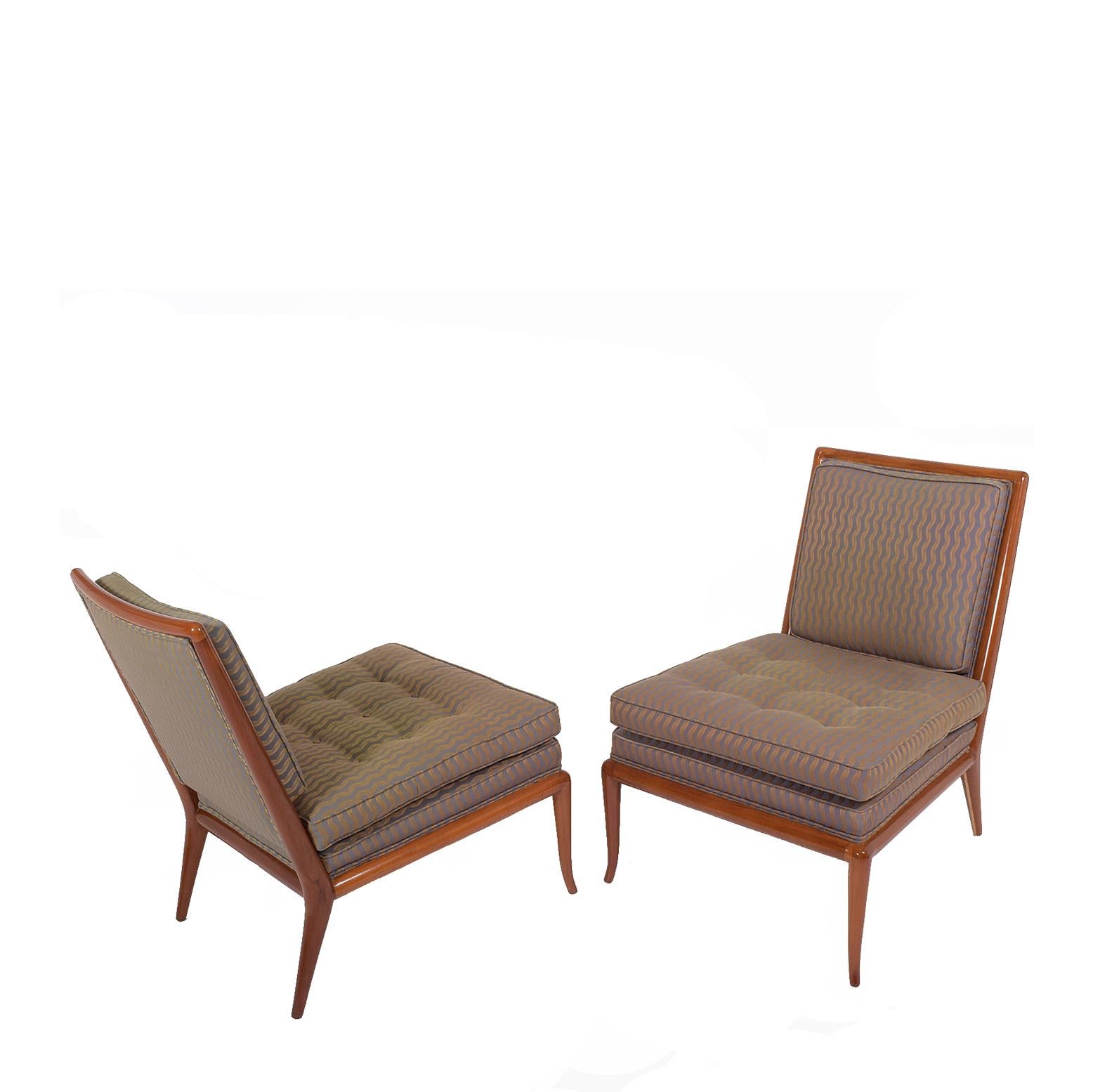 Model WMB slippers chairs pair lose coutions on the seat upholstered in Jack Lenor Larsen fabric made by Widdicomb Furniture Co.