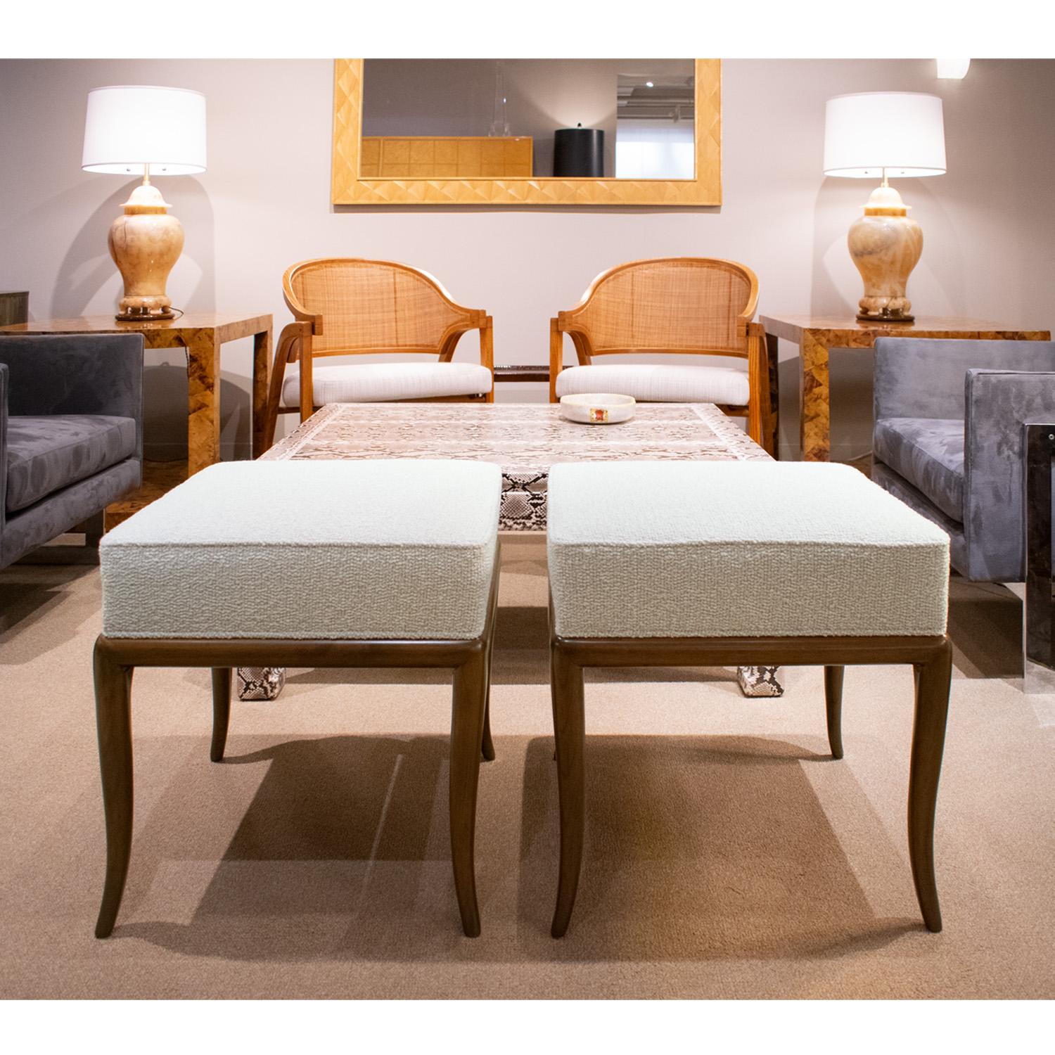 Mid-20th Century T.H. Robsjohn-Gibbings Rare Pair of Benches with Gently Curving Legs 1950s