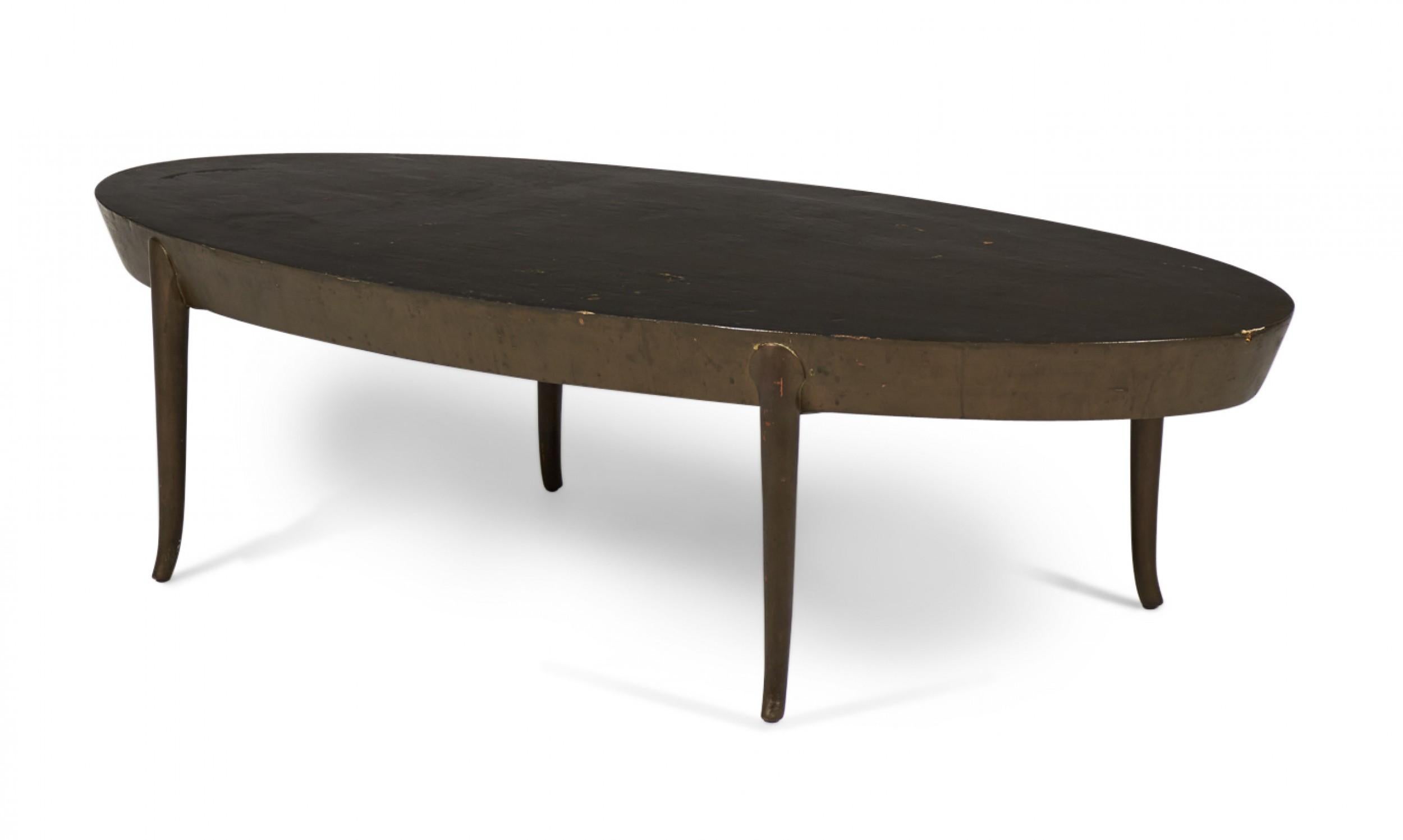 T.H. Robsjohn-Gibbings American Mid-Century Oval Wooden Cocktail / Coffee Table For Sale 1