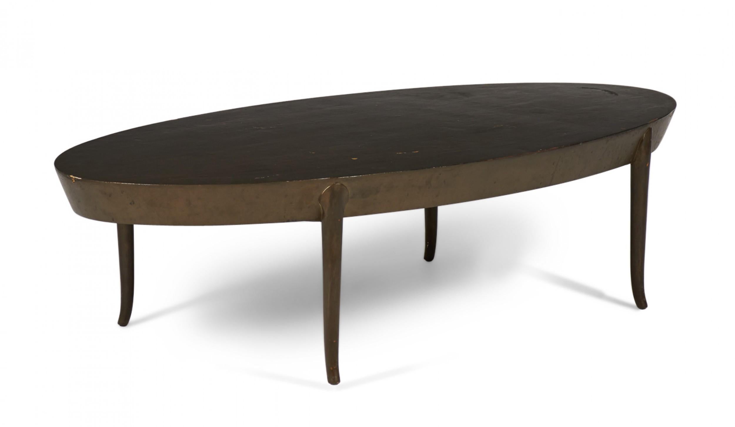 T.H. Robsjohn-Gibbings American Mid-Century Oval Wooden Cocktail / Coffee Table For Sale 3