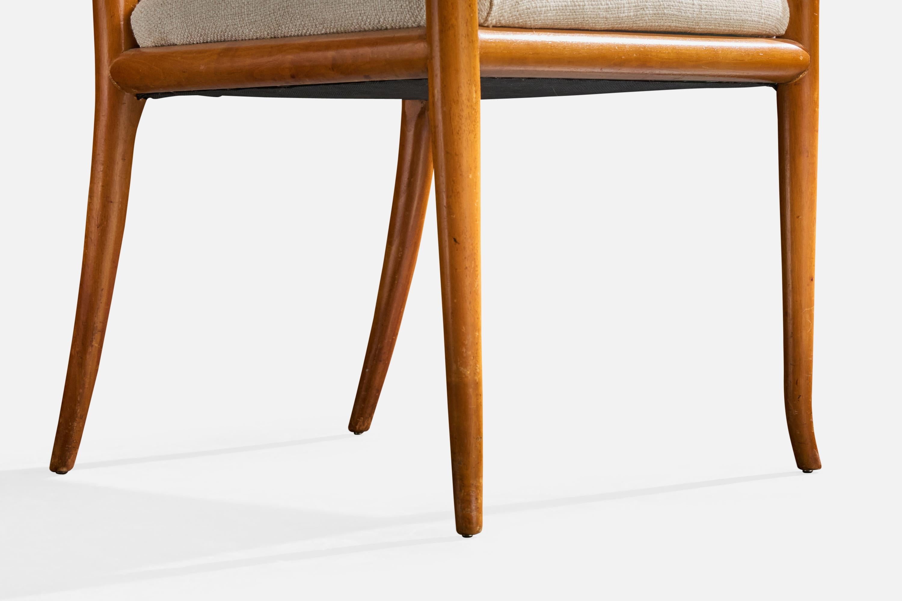 T.H. Robsjohn-Gibbings, Sillón, Nogal, Tela, EEUU, Años 50 Moderno de mediados de siglo en venta