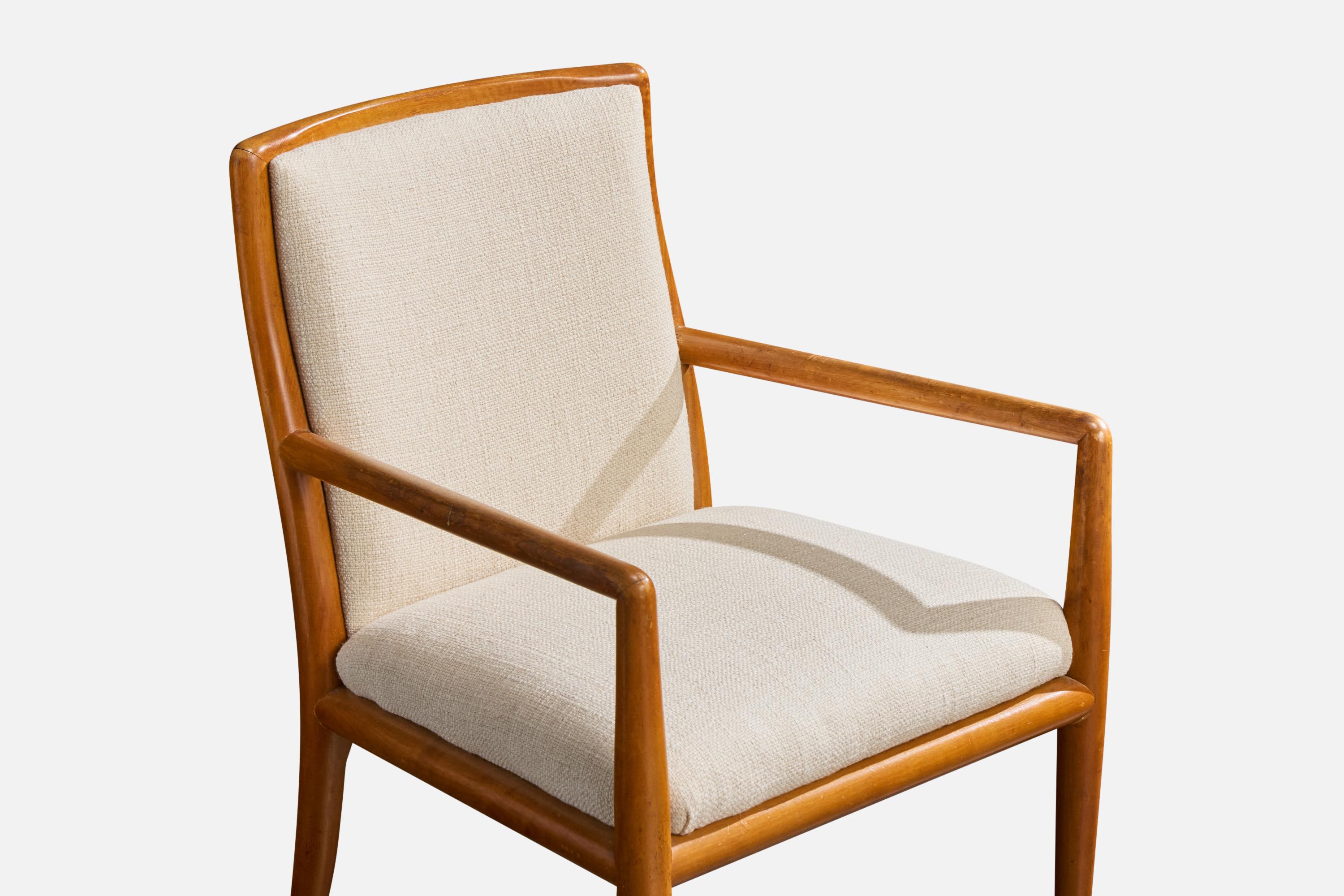 T.H. Robsjohn-Gibbings, Sillón, Nogal, Tela, EEUU, Años 50 en venta 3