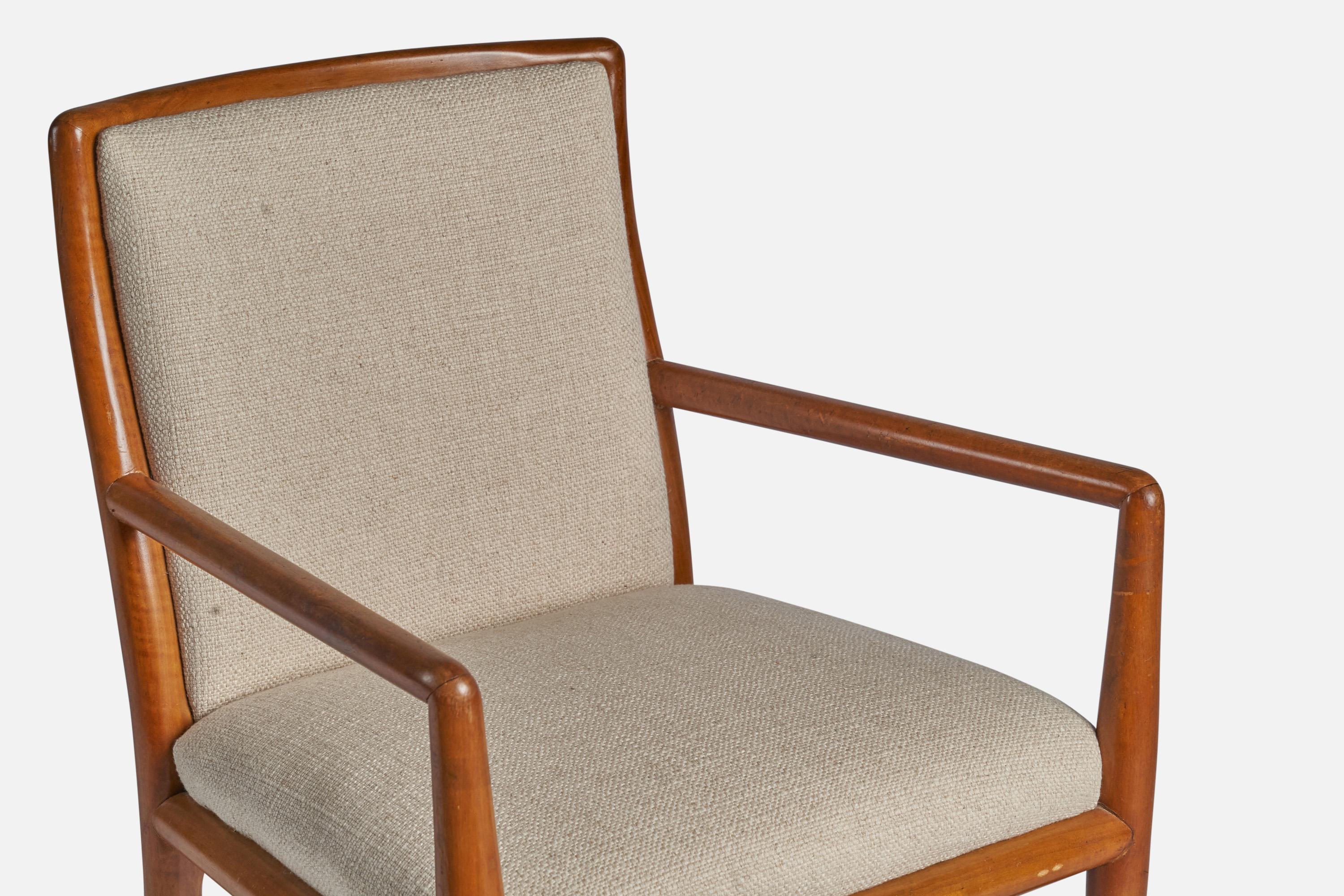 T.H. Robsjohn-Gibbings, Armchairs, Walnut, Fabric, USA, 1950s In Good Condition For Sale In High Point, NC