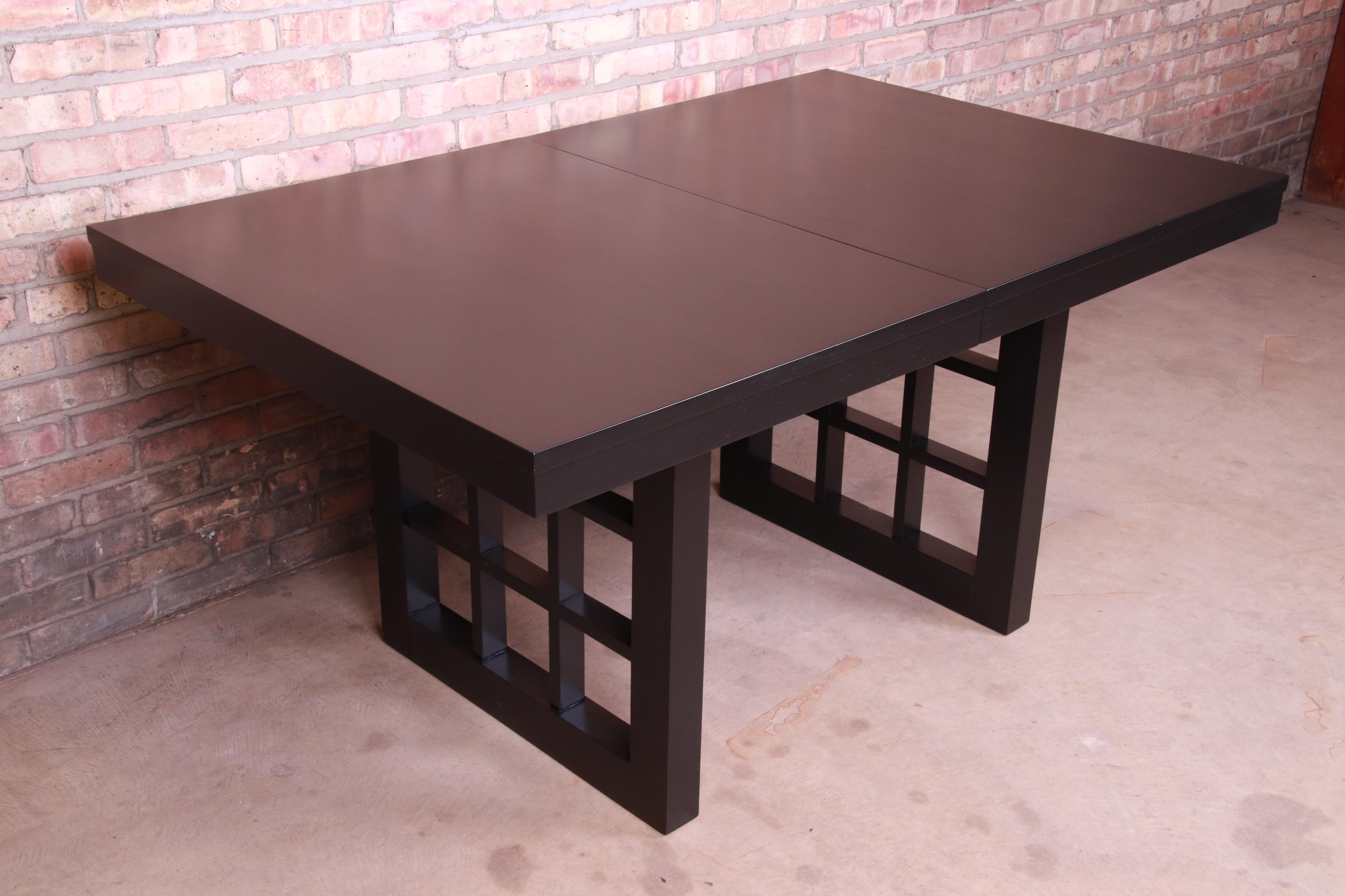 T.H. Robsjohn-Gibbings Attributed Black Lacquered Dining Table, Newly Refinished 4