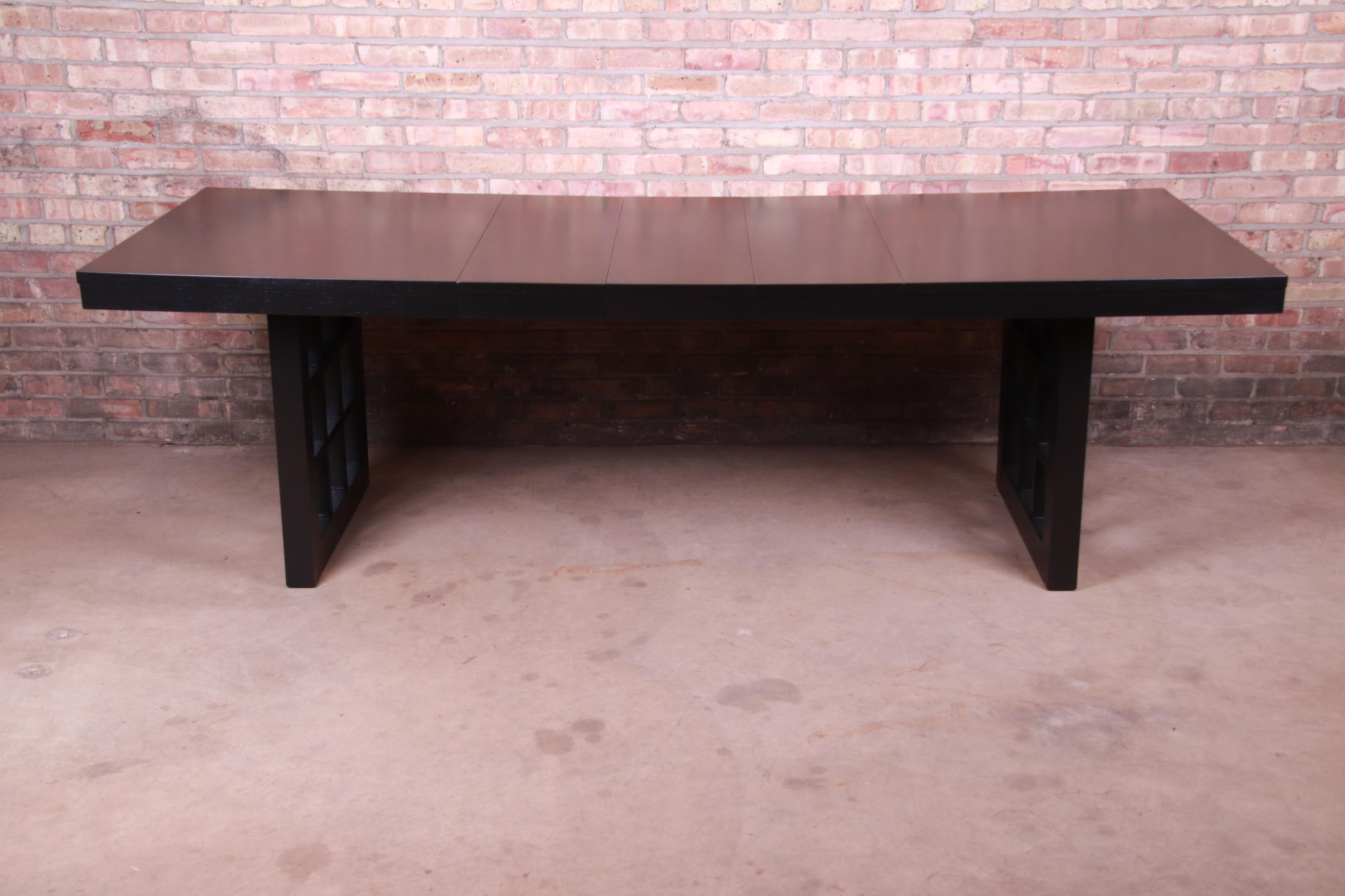 Mid-Century Modern T.H. Robsjohn-Gibbings Attributed Black Lacquered Dining Table, Newly Refinished
