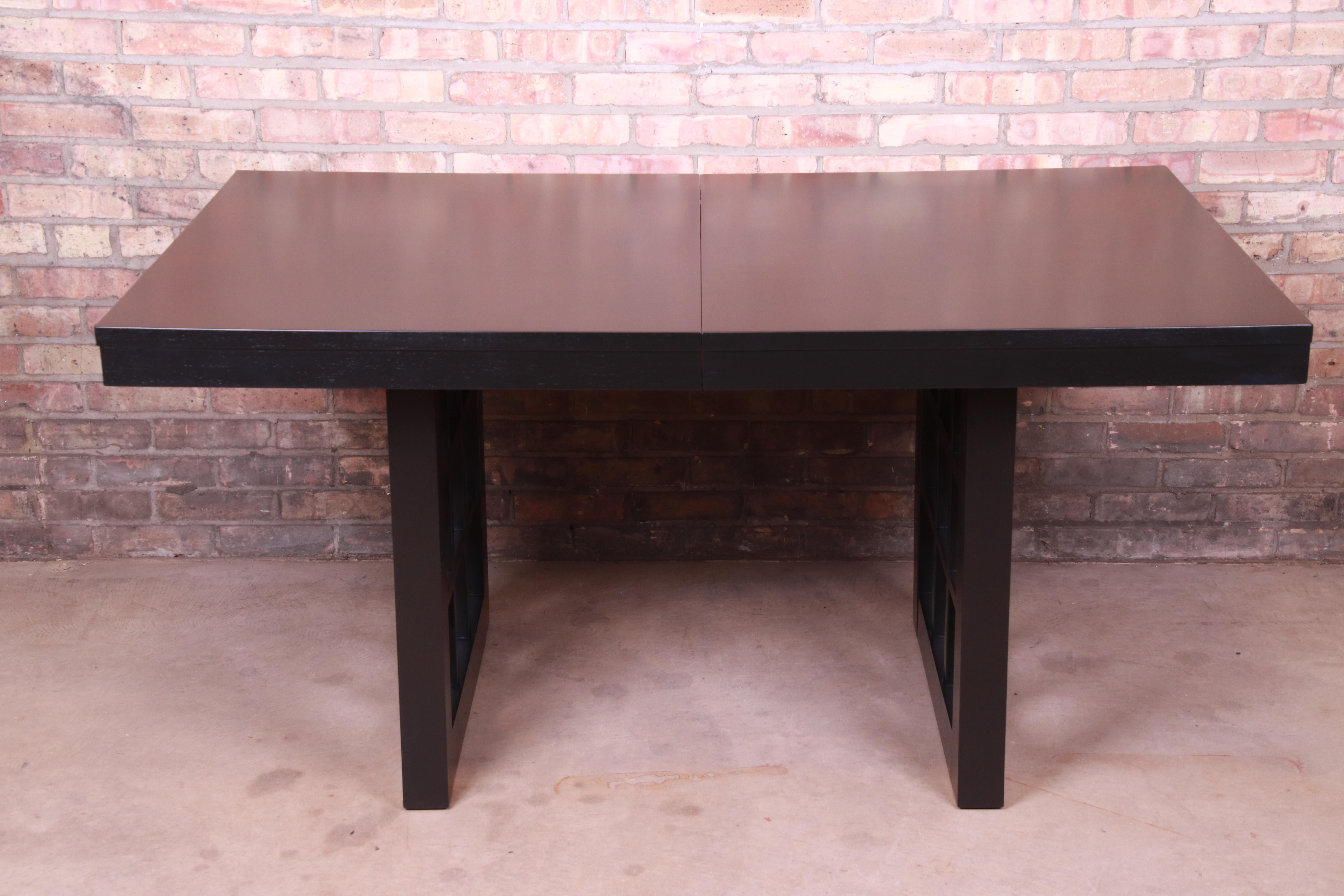 Mahogany T.H. Robsjohn-Gibbings Attributed Black Lacquered Dining Table, Newly Refinished