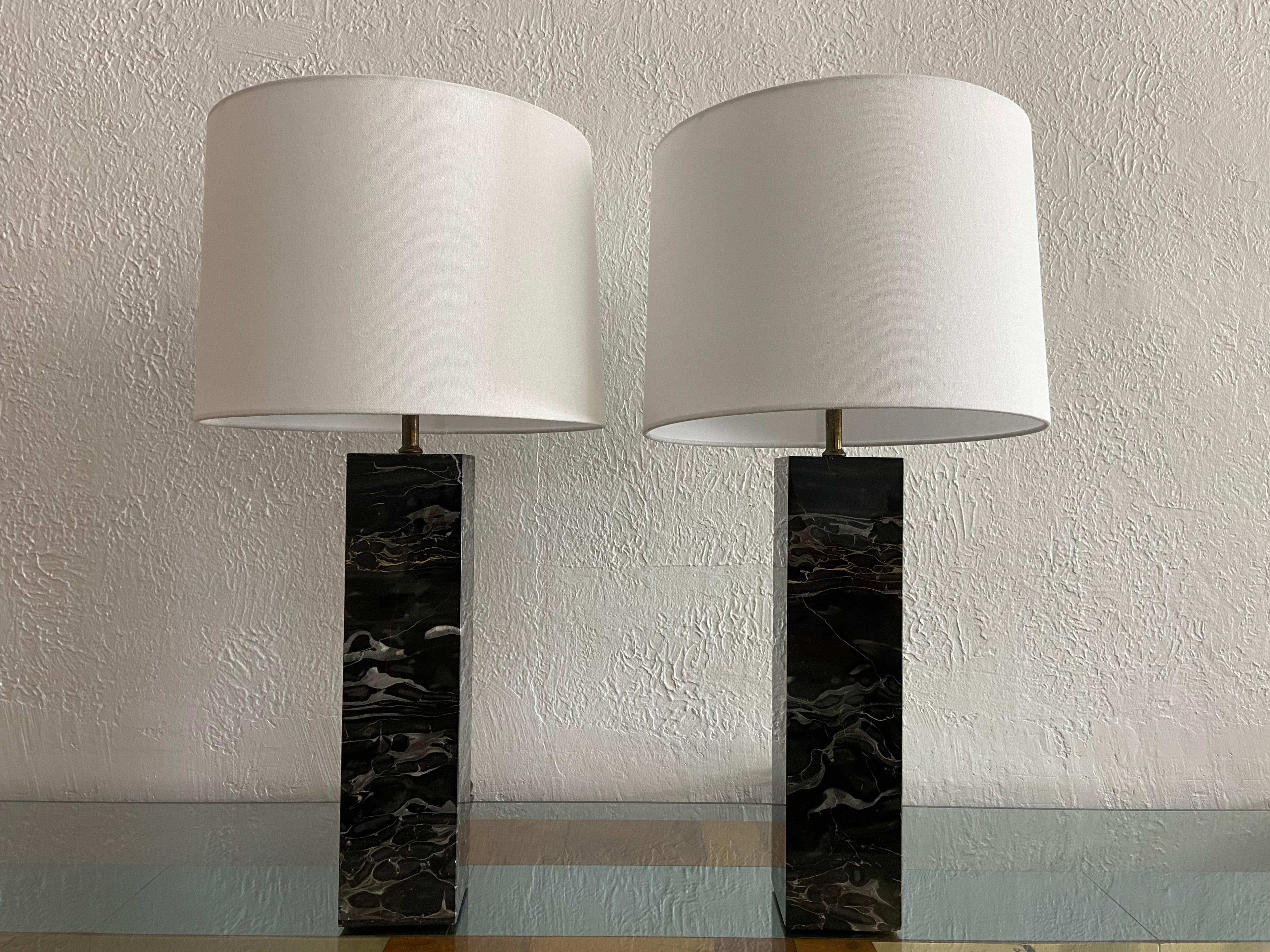 T.H Robsjohn Gibbings Attributed Black Marble Lamps, a Pair  For Sale 5