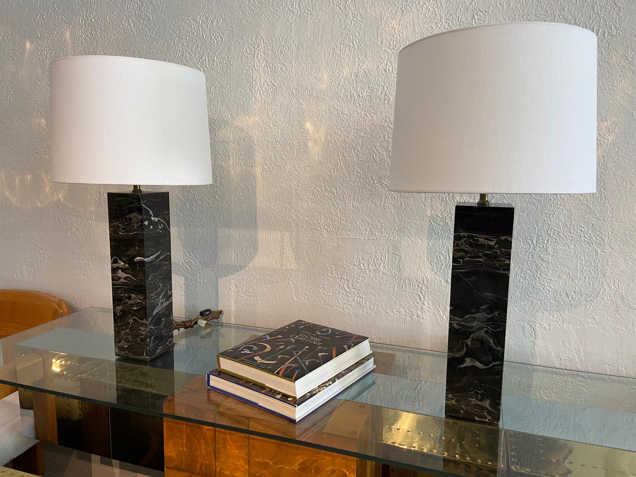 T.H Robsjohn Gibbings Attributed Black Marble Lamps, a Pair  For Sale 6