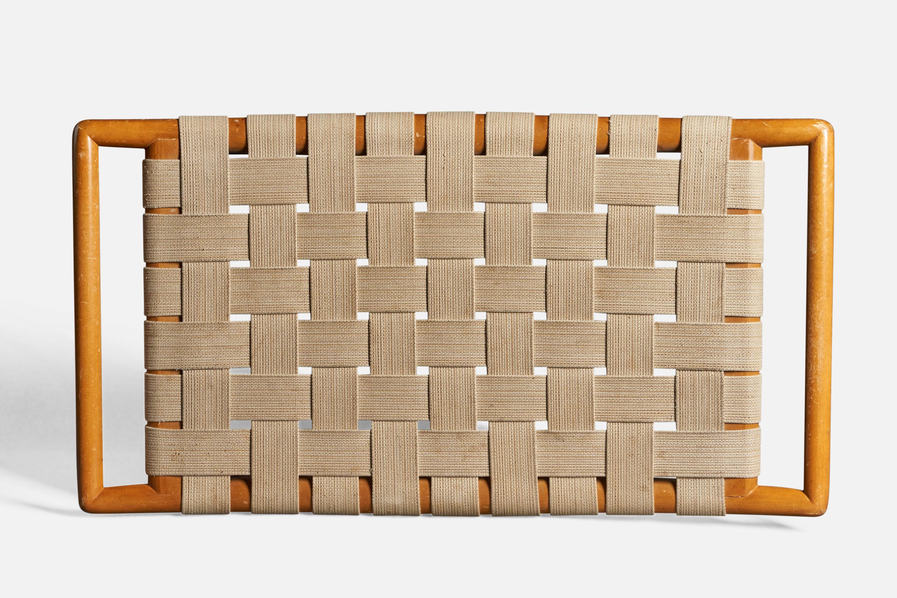 Mid-Century Modern T.H. Robsjohn-Gibbings, Bench, Walnut, Brass, Cotton, USA, 1950s