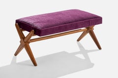 T.H. Robsjohn-Gibbings, Bench, Walnut, Velvet, USA, 1950s