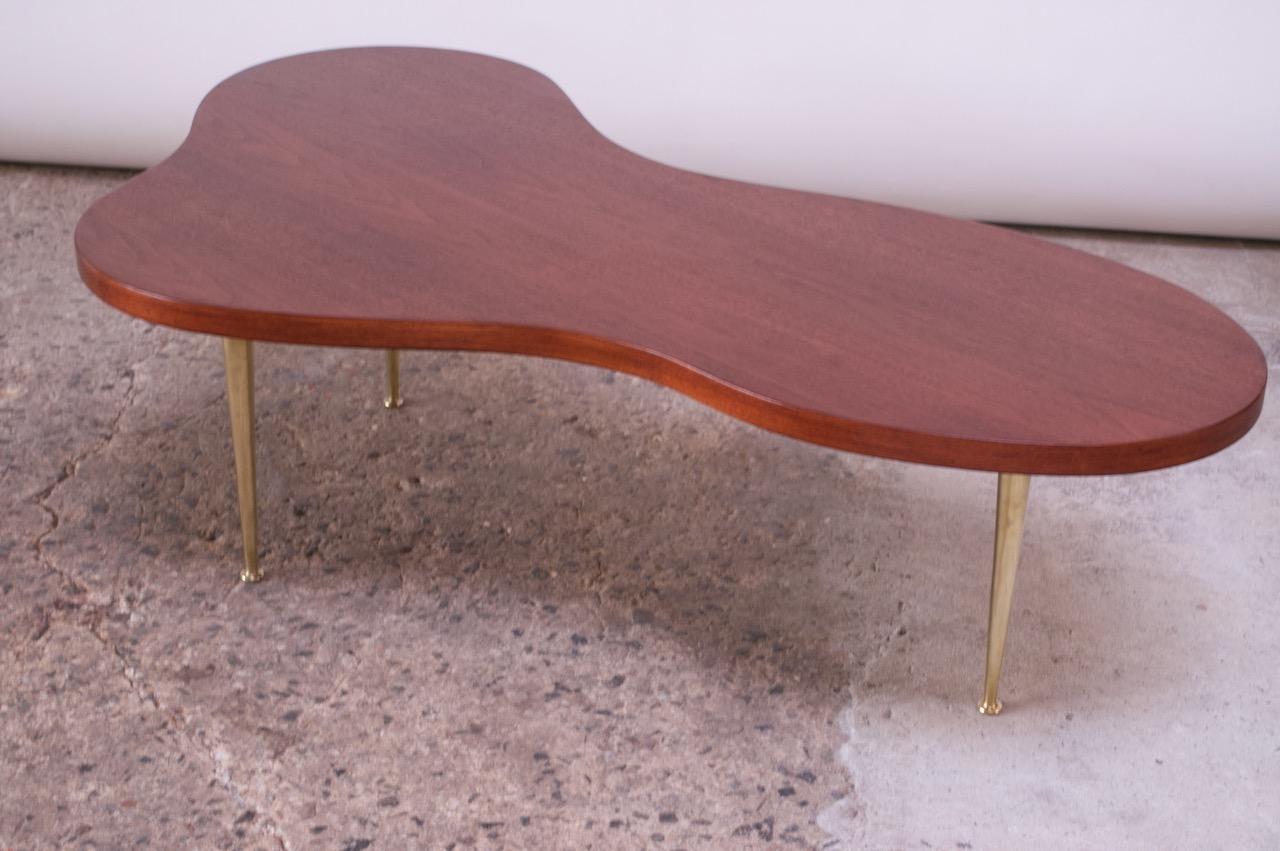 Mid-Century Modern T.H. Robsjohn-Gibbings Biomorphic Walnut and Brass Coffee Table