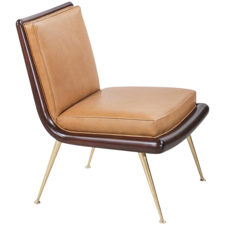 T.H. Robsjohn-Gibbings Brass Accent Lounge Chair for Widdicomb For Sale