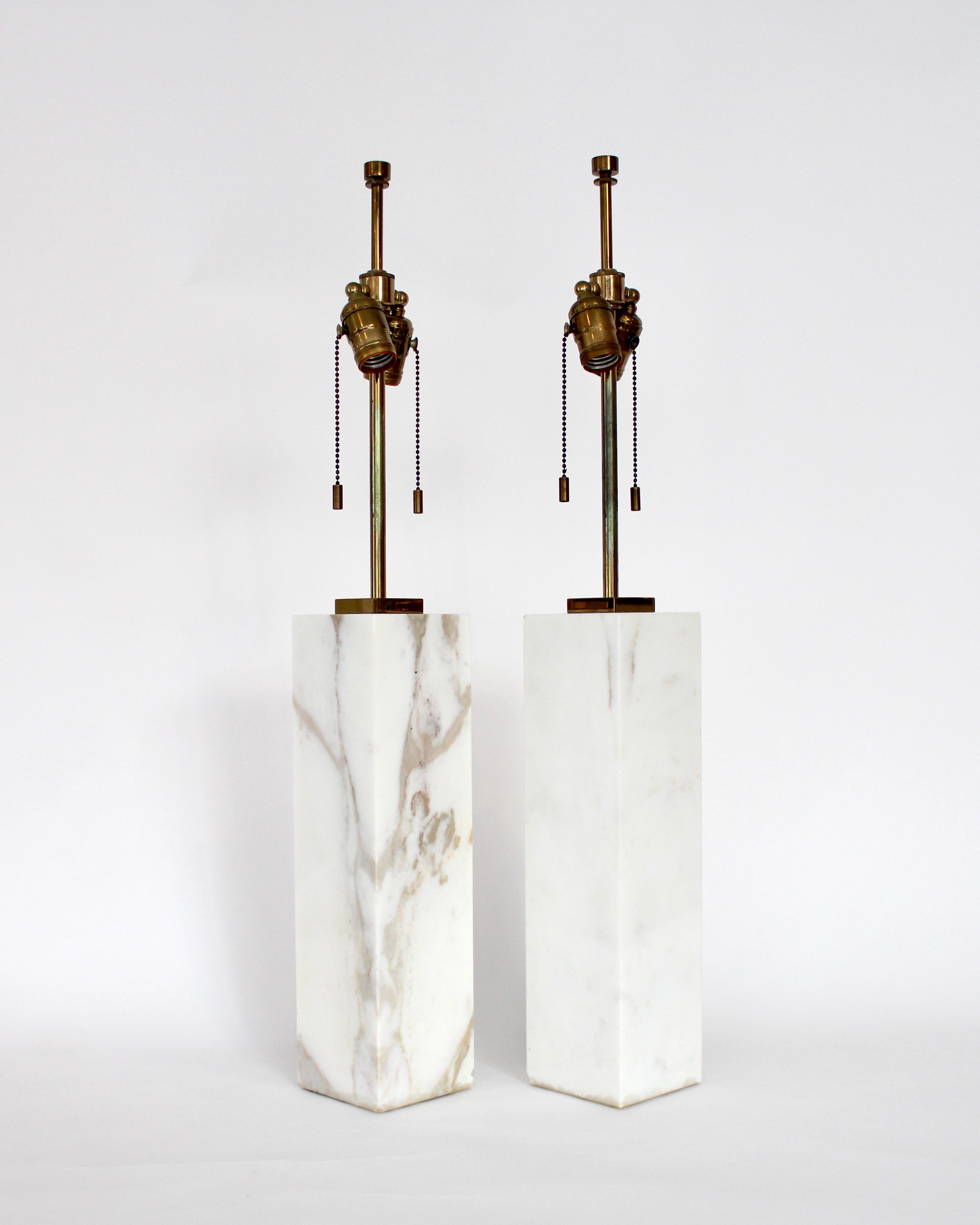 Mid-Century Modern T.H. Robsjohn Gibbings Calcutta Gold Marble Pair of Table Lamps
