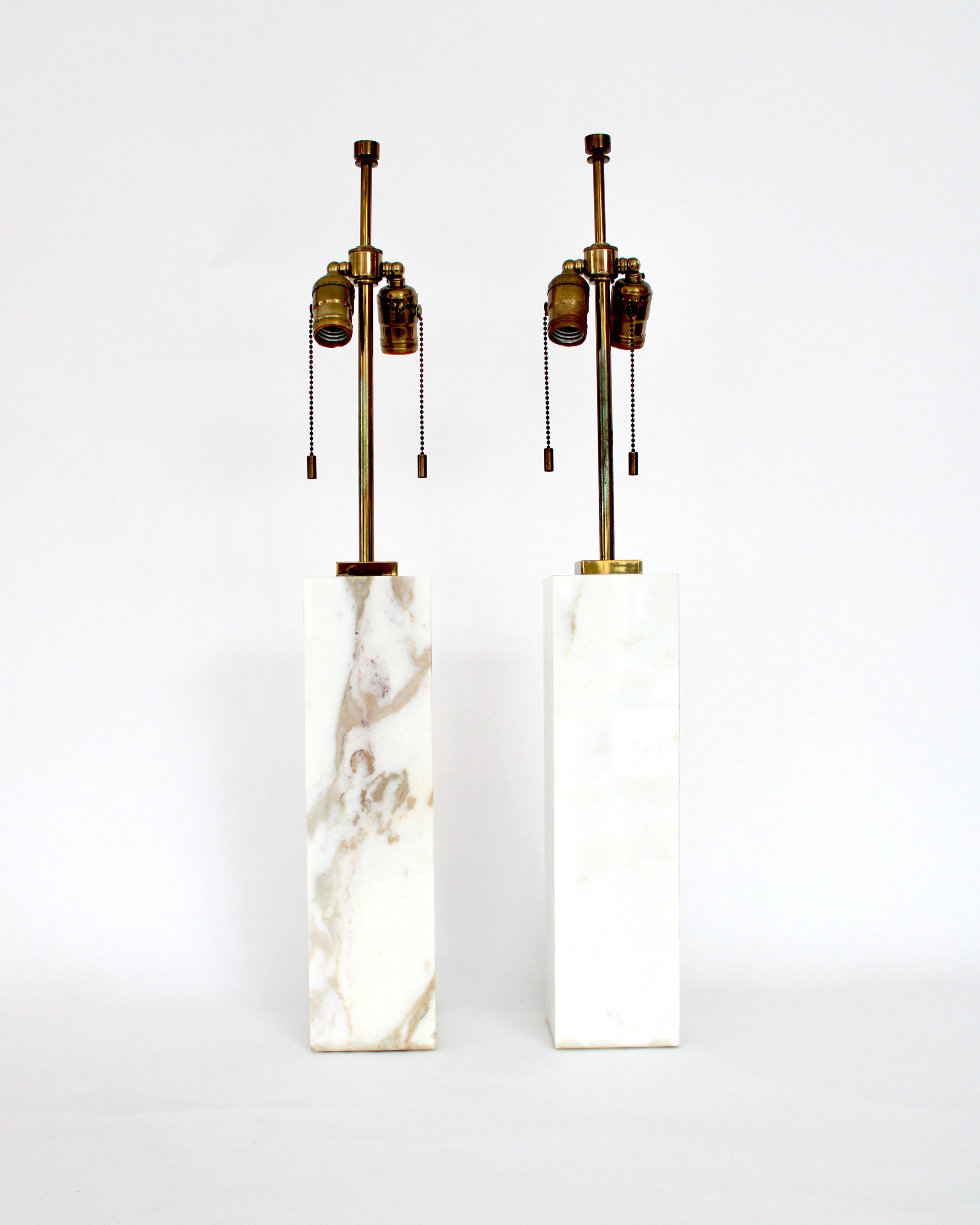 American T.H. Robsjohn Gibbings Calcutta Gold Marble Pair of Table Lamps