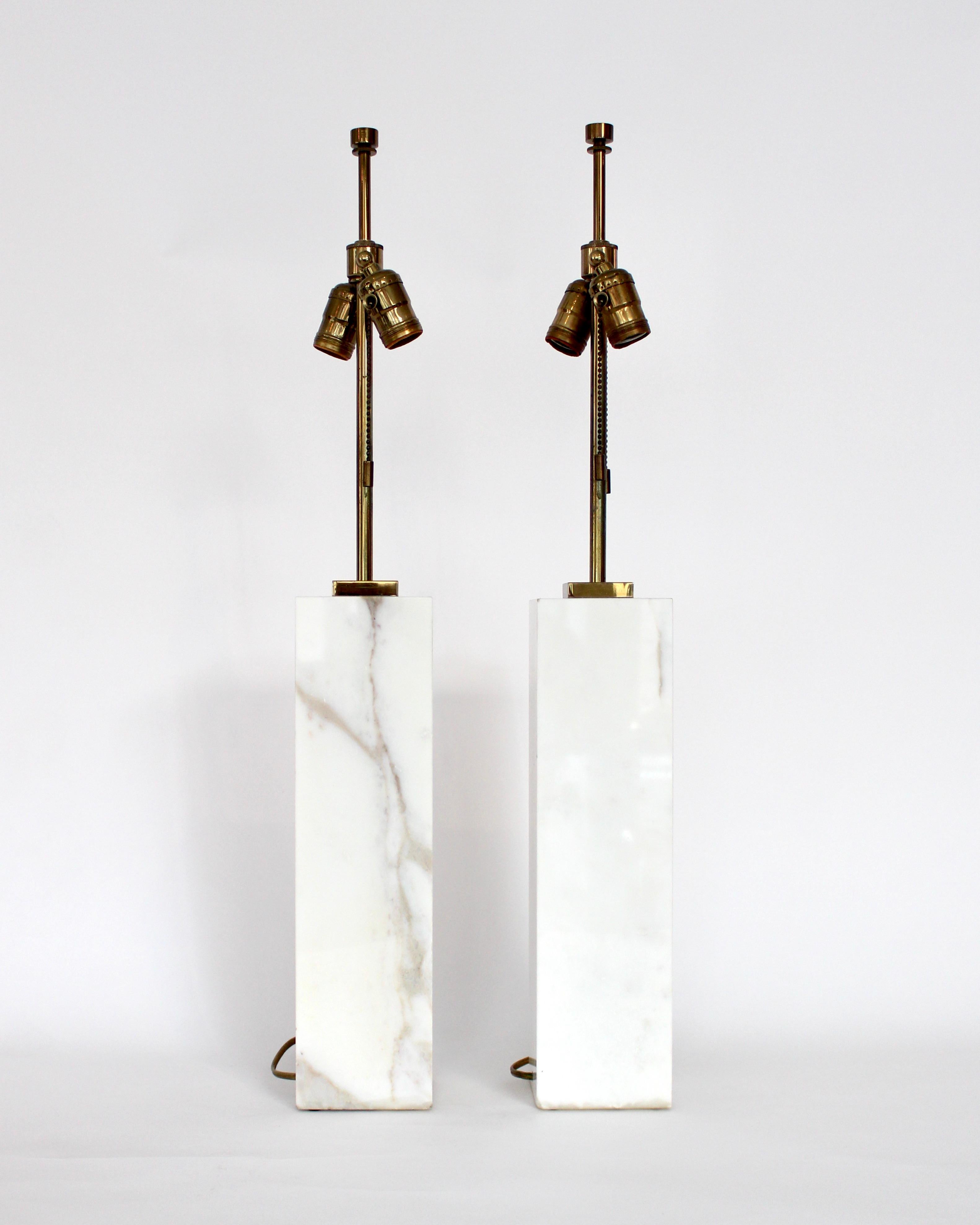 T.H. Robsjohn Gibbings Calcutta Gold Marble Pair of Table Lamps In Good Condition In Chicago, IL
