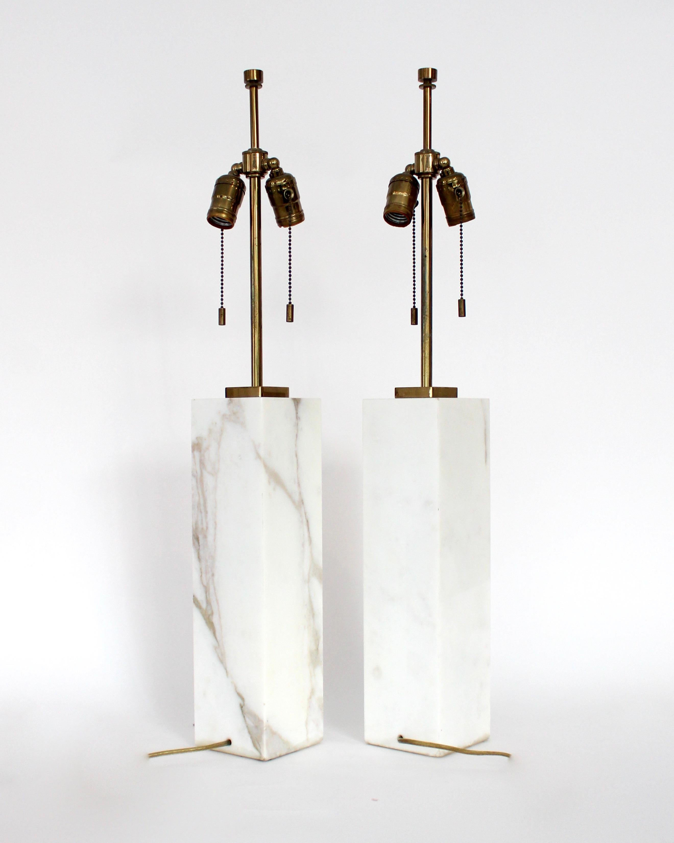 Mid-20th Century T.H. Robsjohn Gibbings Calcutta Gold Marble Pair of Table Lamps