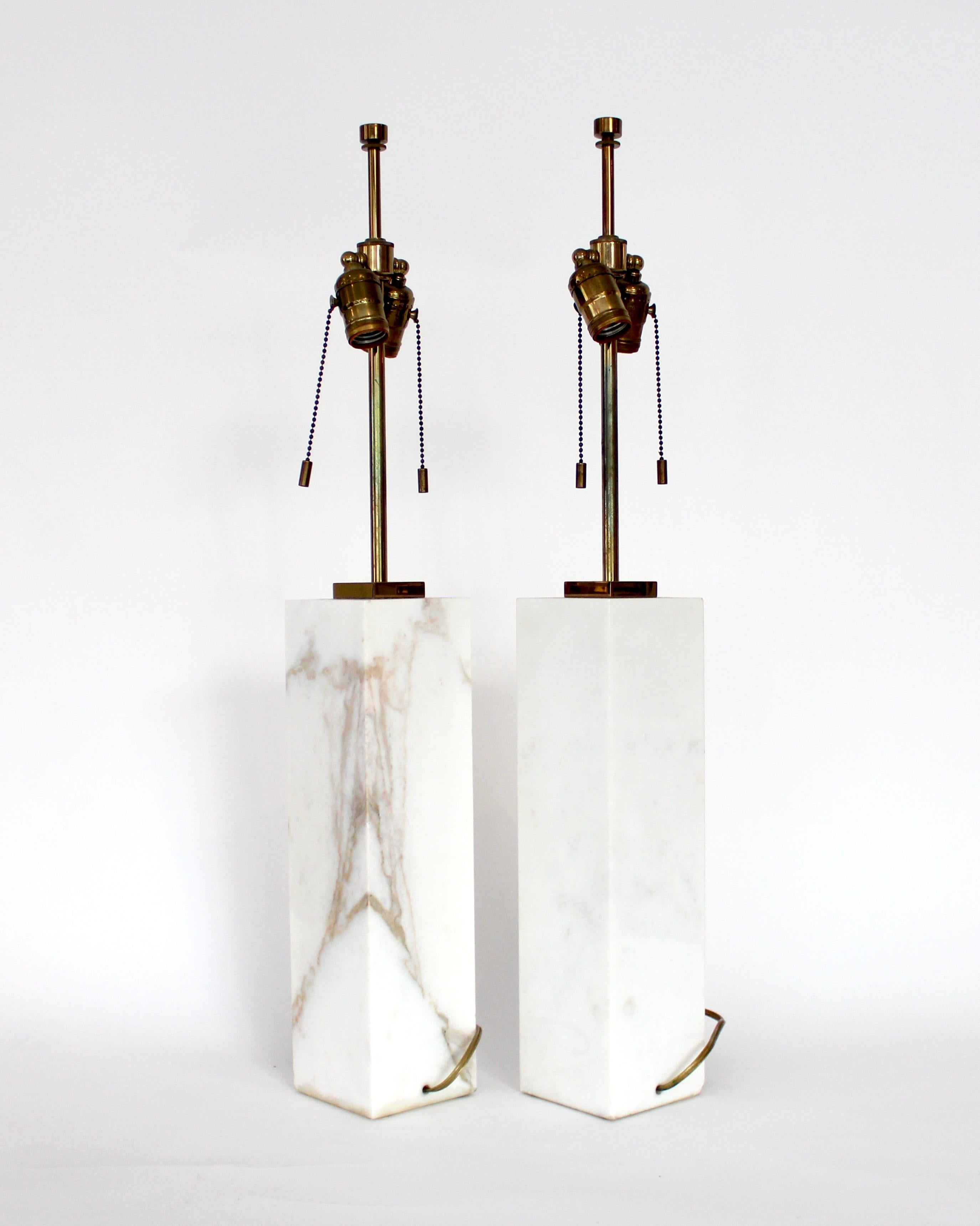 T.H. Robsjohn Gibbings Calcutta Gold Marble Pair of Table Lamps 2