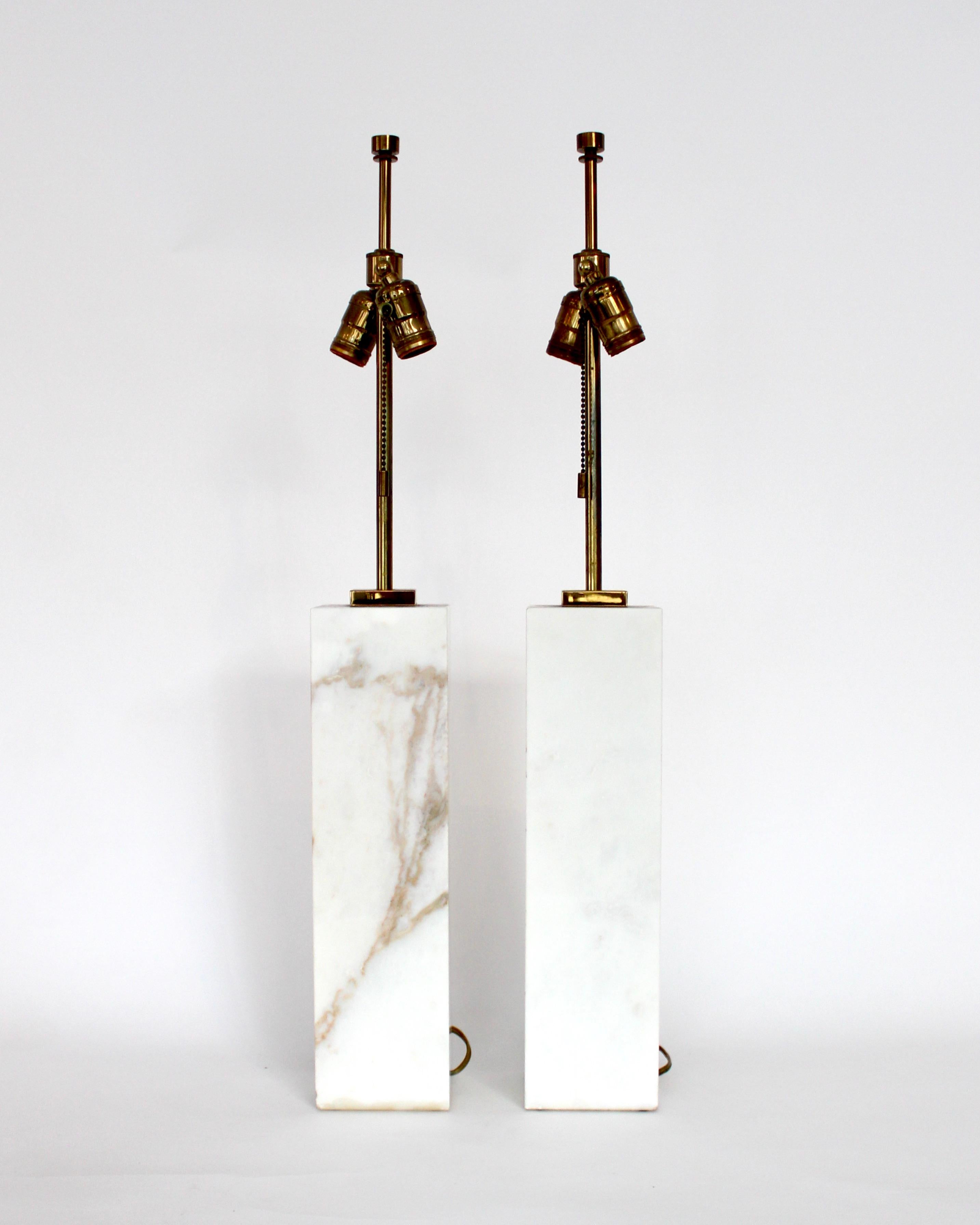 T.H. Robsjohn Gibbings Calcutta Gold Marble Pair of Table Lamps 3