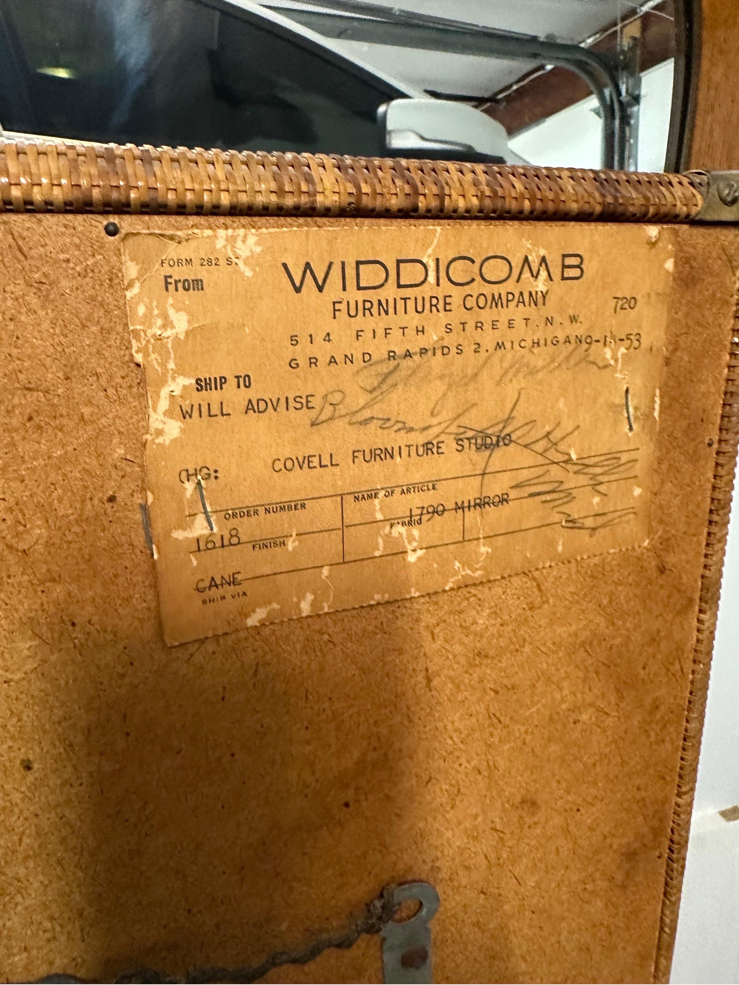 T.H. Robsjohn-Gibbings Cane Wrapped Wall Mirror, Widdicomb, 1950s  For Sale 5