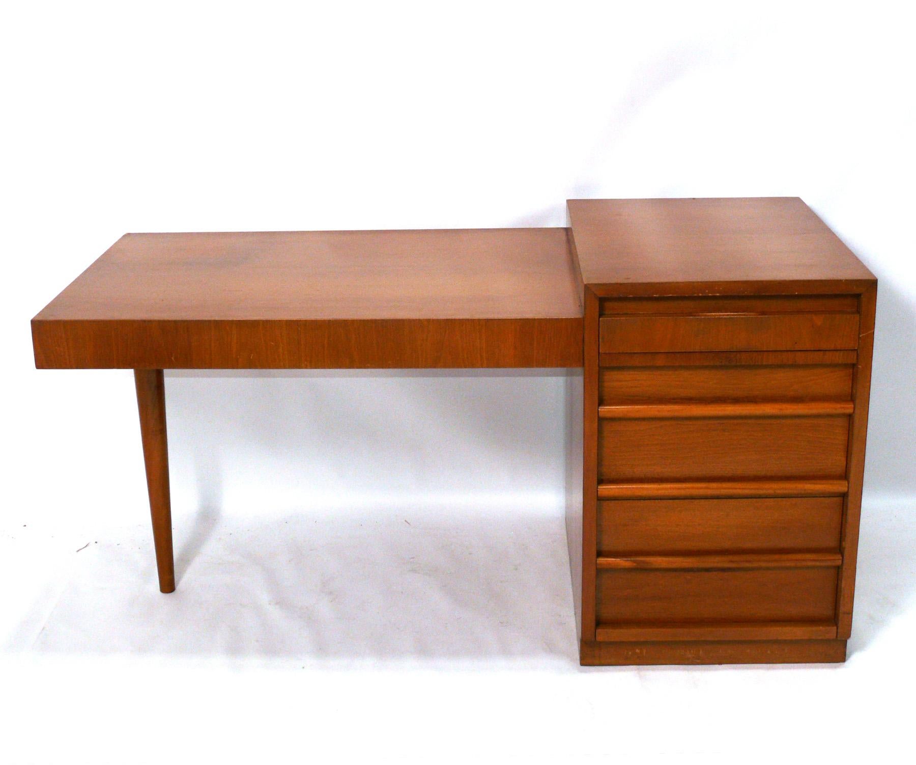 American T.H. Robsjohn Gibbings Cantilevered Modern Desk Refinished For Sale