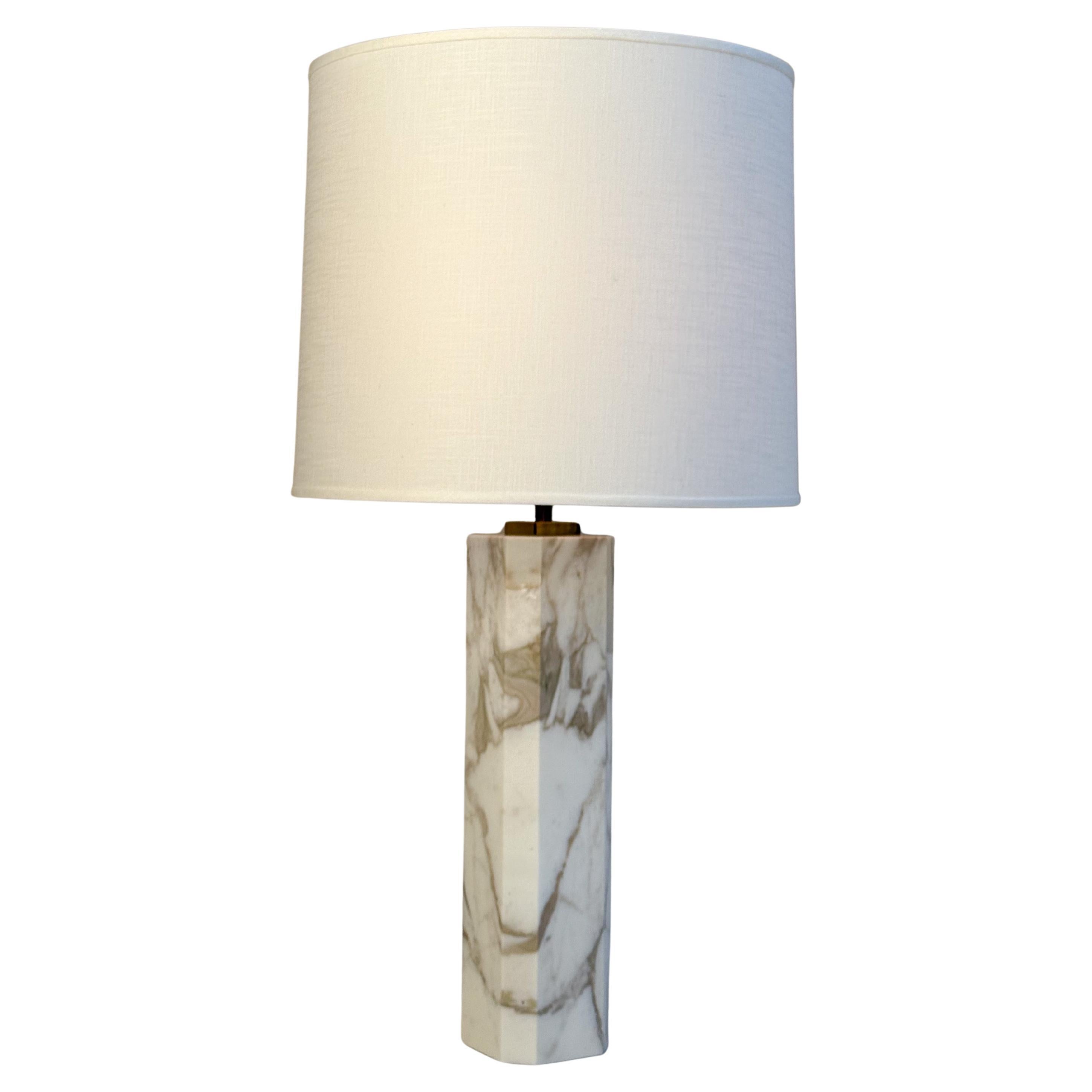 T.H. Robsjohn Gibbings Carrara Marble and Brass Table Lamp