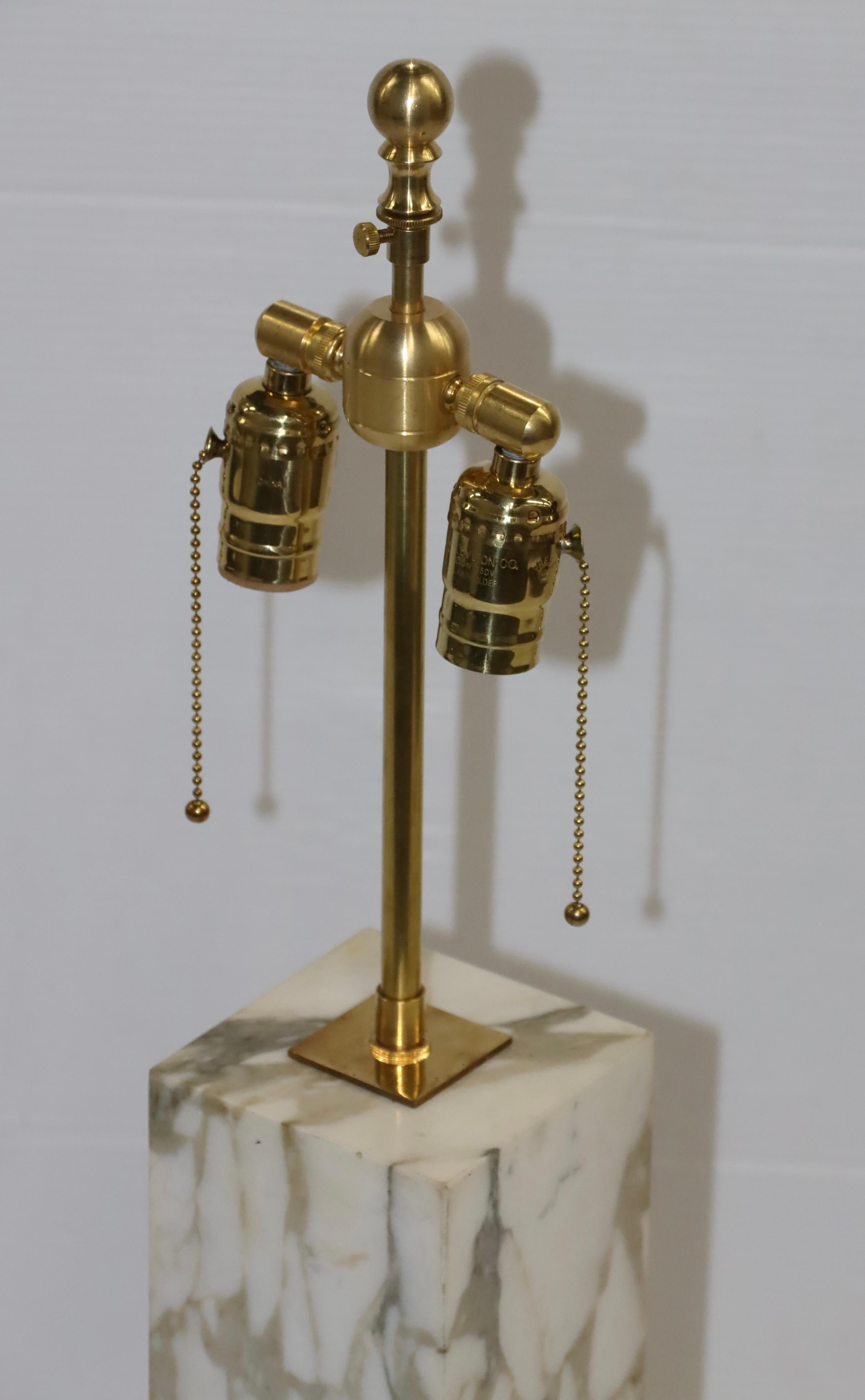 American T.H. Robsjohn Gibbings Carrara Marble Table Lamp with Brass Hardware