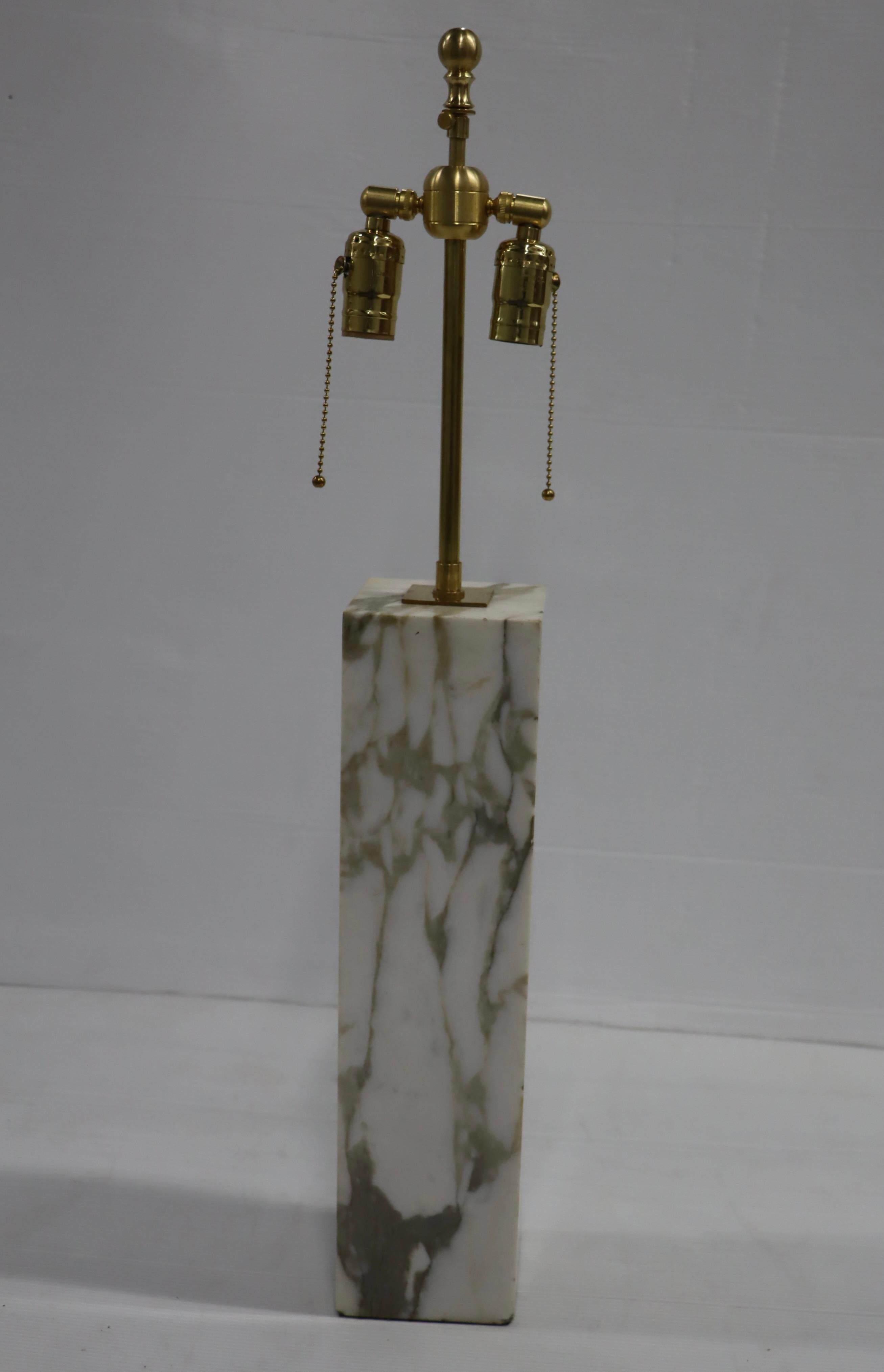 T.H. Robsjohn Gibbings Carrara Marble Table Lamp with Brass Hardware 1