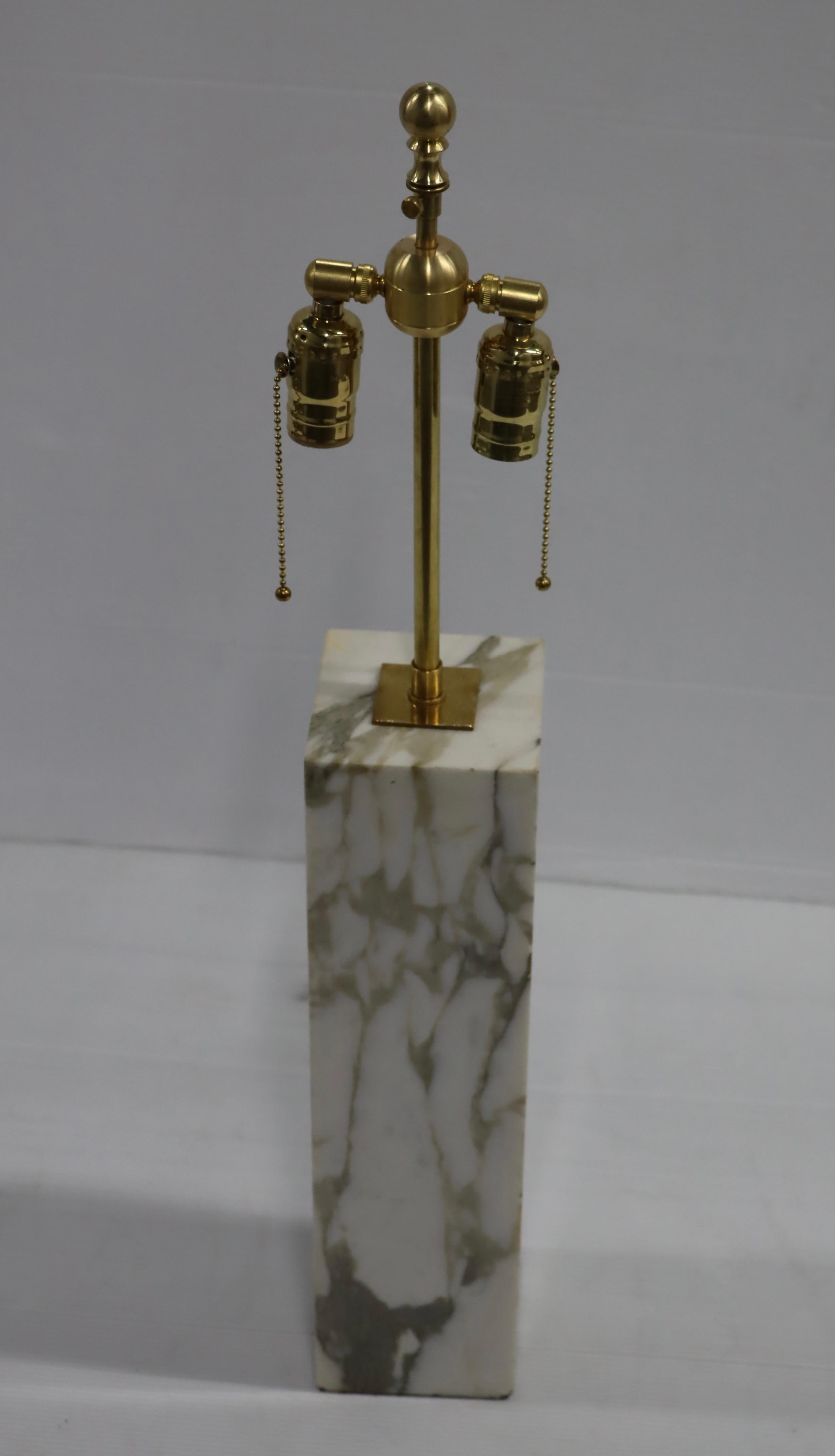 T.H. Robsjohn Gibbings Carrara Marble Table Lamp with Brass Hardware 2