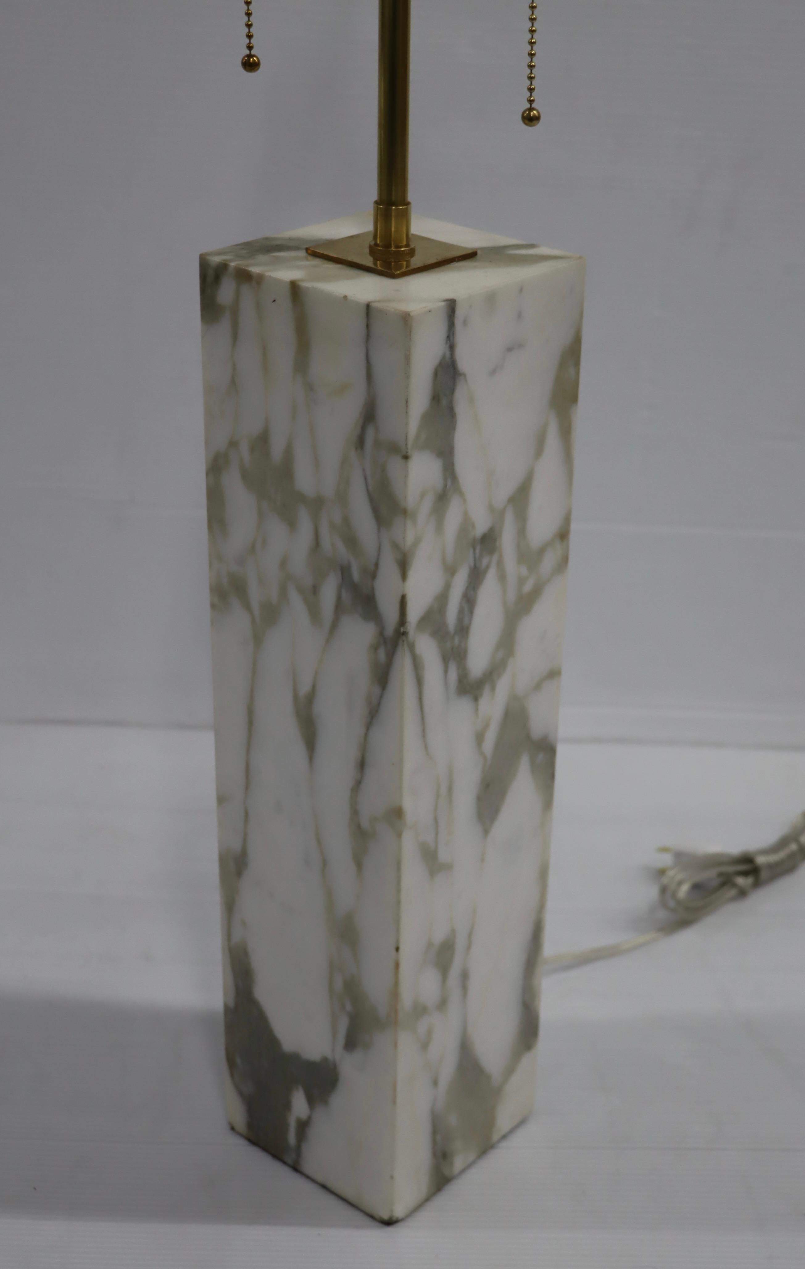 T.H. Robsjohn Gibbings Carrara Marble Table Lamp with Brass Hardware 3