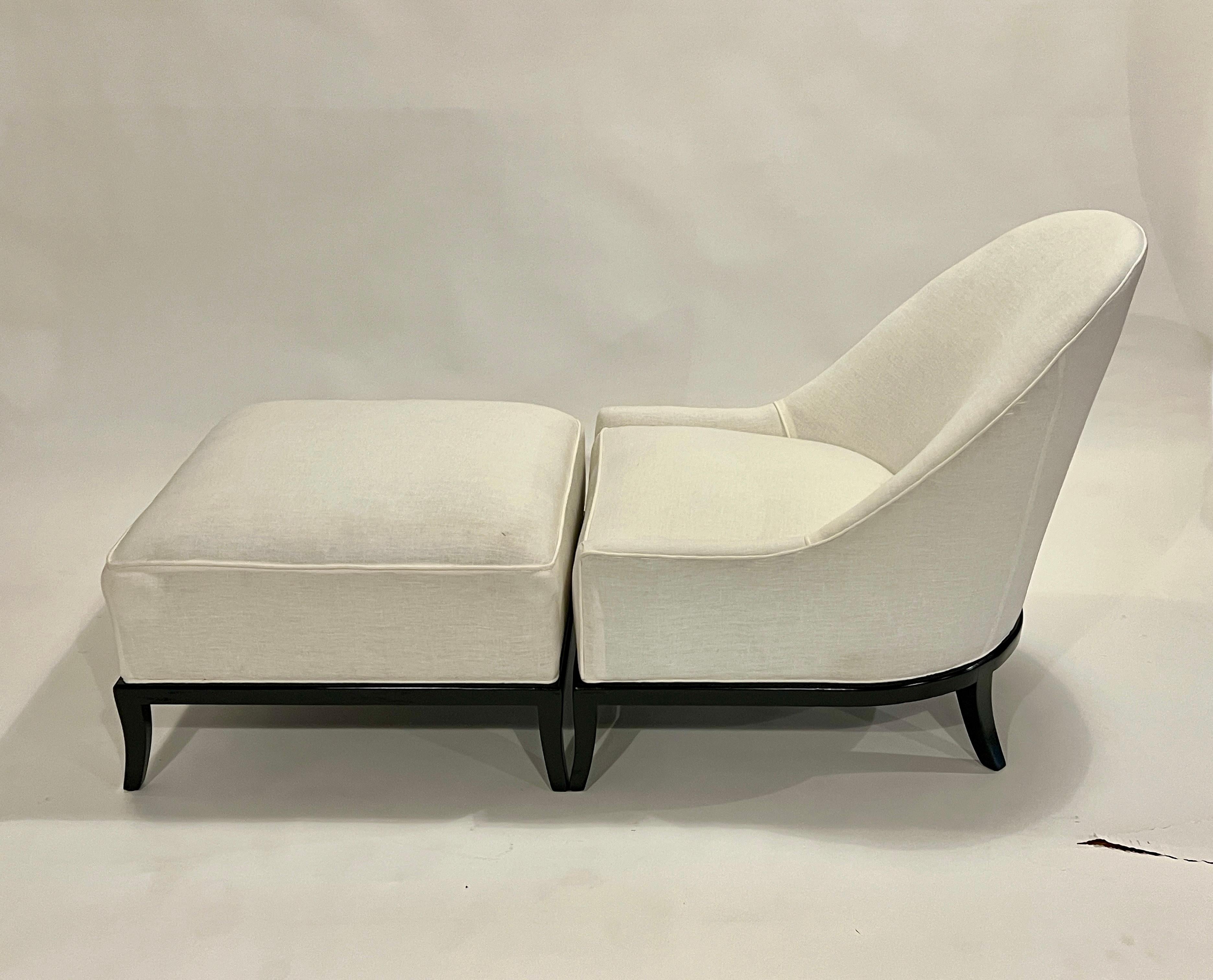 Fabric T.H. Robsjohn-Gibbings Chair and Ottoman For Sale
