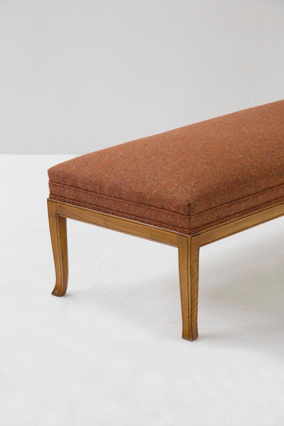 Mid-Century Modern T.H. Robsjohn-Gibbings Chaise Lounge in Wood and Orange Fabric For Sale