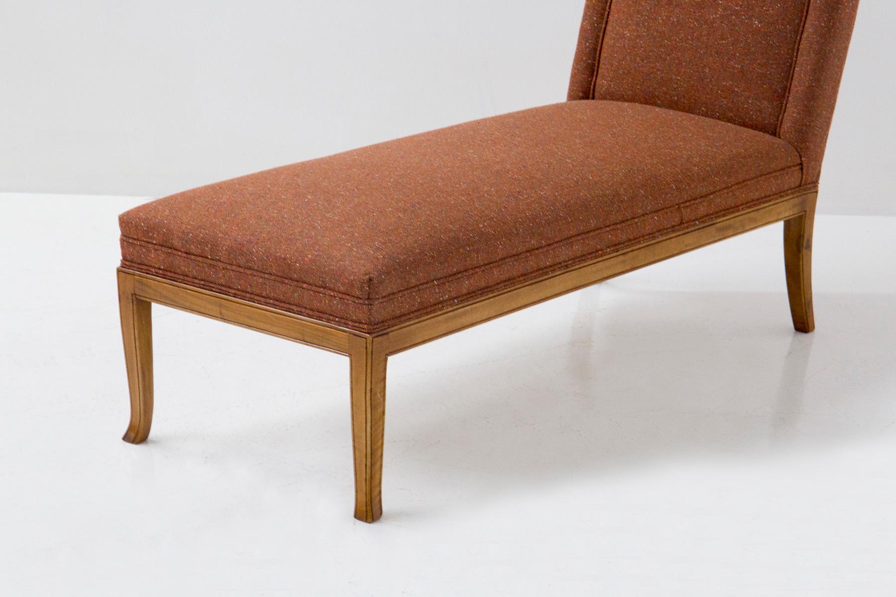 American T.H. Robsjohn-Gibbings Chaise Lounge in Wood and Orange Fabric For Sale
