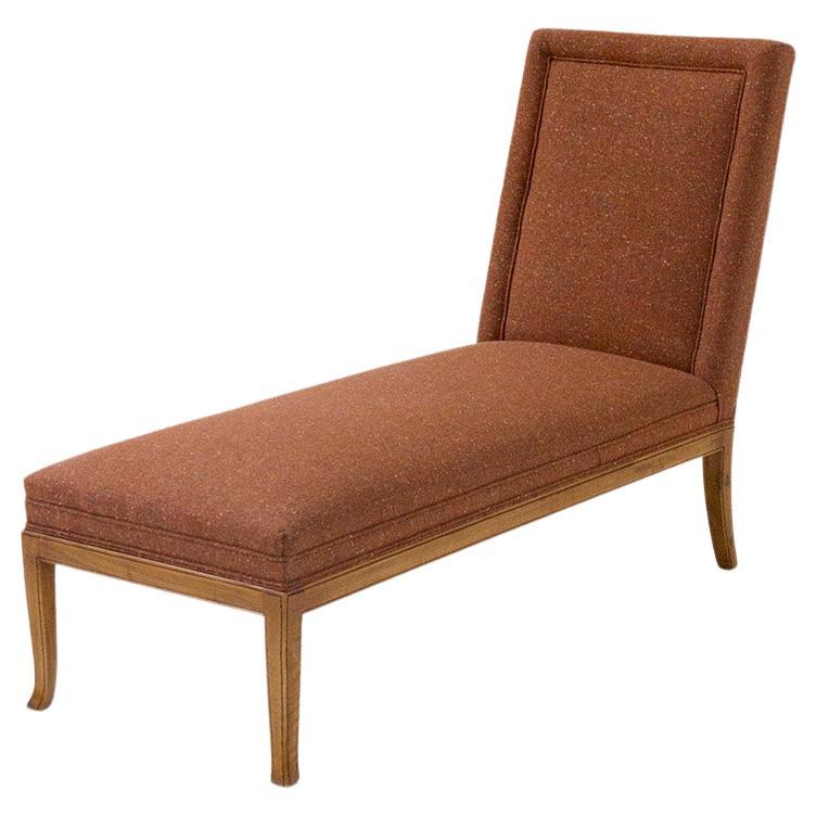 T.H. Robsjohn-Gibbings Chaise Lounge in Wood and Orange Fabric For Sale