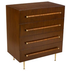 TH Robsjohn Gibbings Chest of Drawers in Walnut with Cane Handles